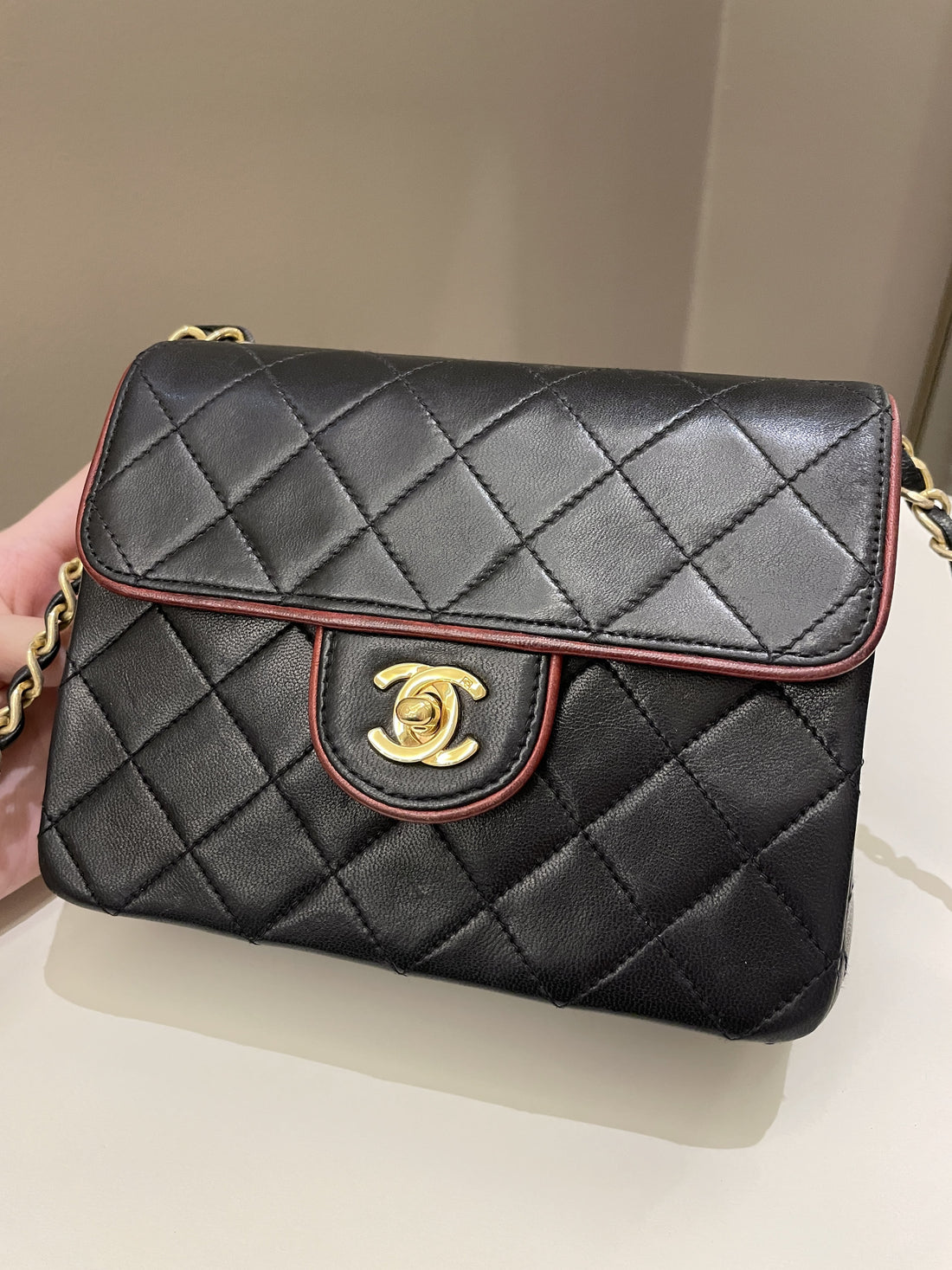 Chanel Vintage Classic Bi Tone Quilted Mini Square Black/ Red Lambskin - Bags
