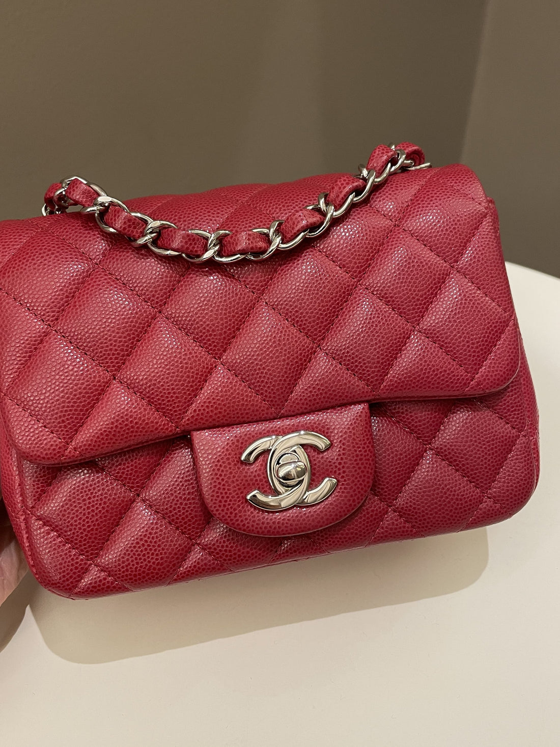 Chanel 18B Classic Quilted Mini Square Red Caviar - Bags
