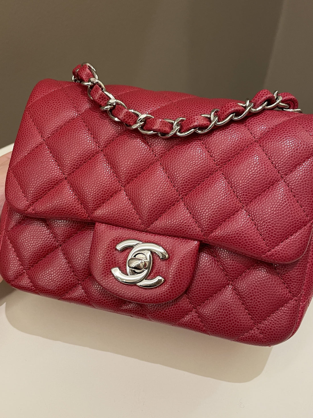Chanel 18B Classic Quilted Mini Square Red Caviar - Bags