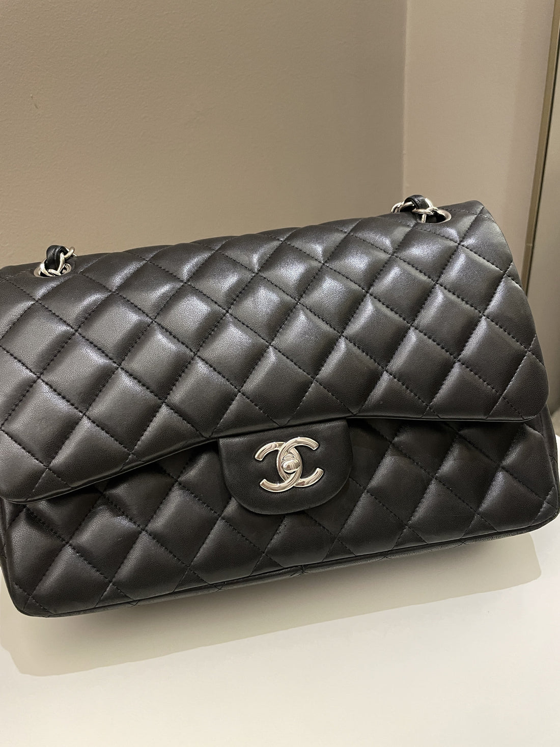 Chanel Classic Quilted Jumbo Double Flap Black Lambskin - Bags