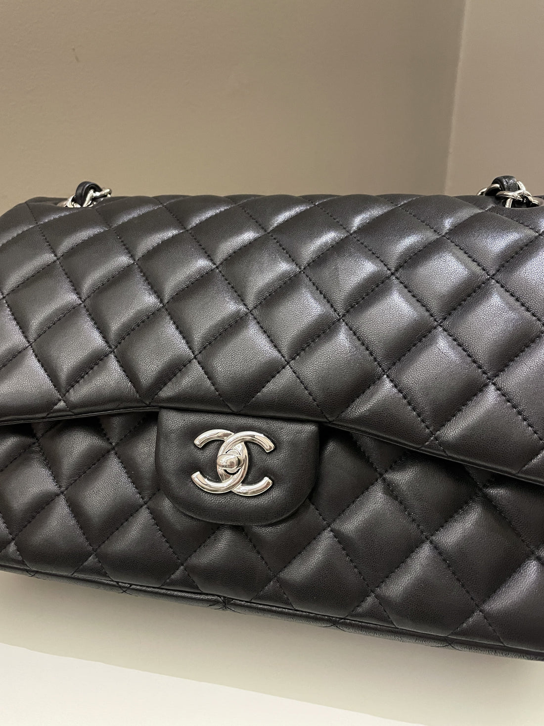 Chanel Classic Quilted Jumbo Double Flap Black Lambskin - Bags