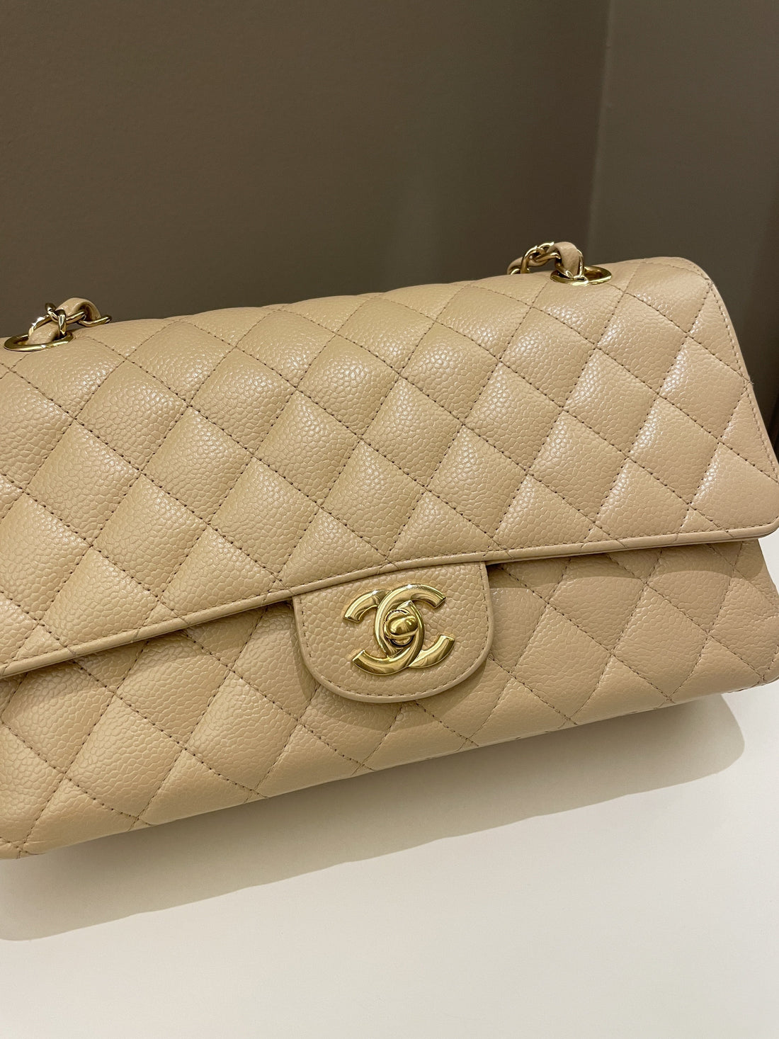 Chanel Classic Quilted Medium Double Flap Beige Caviar - Bags