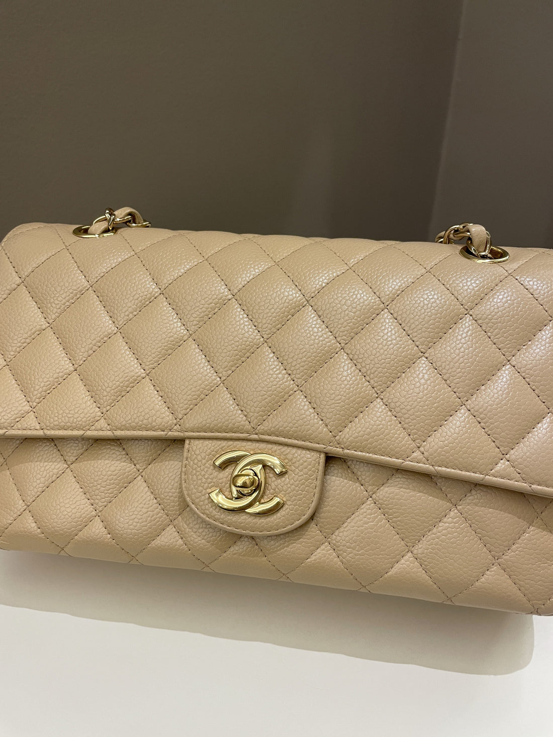 Chanel Classic Quilted Medium Double Flap Beige Caviar - Bags