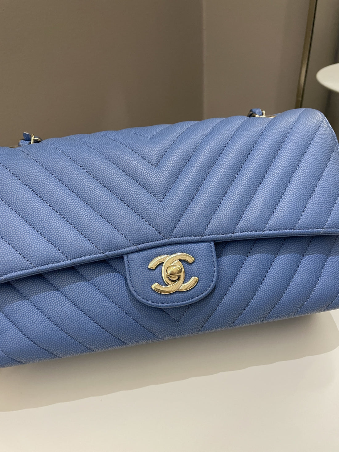Chanel Classic Chevron Medium Double Flap Paradise Blue Caviar - Bags