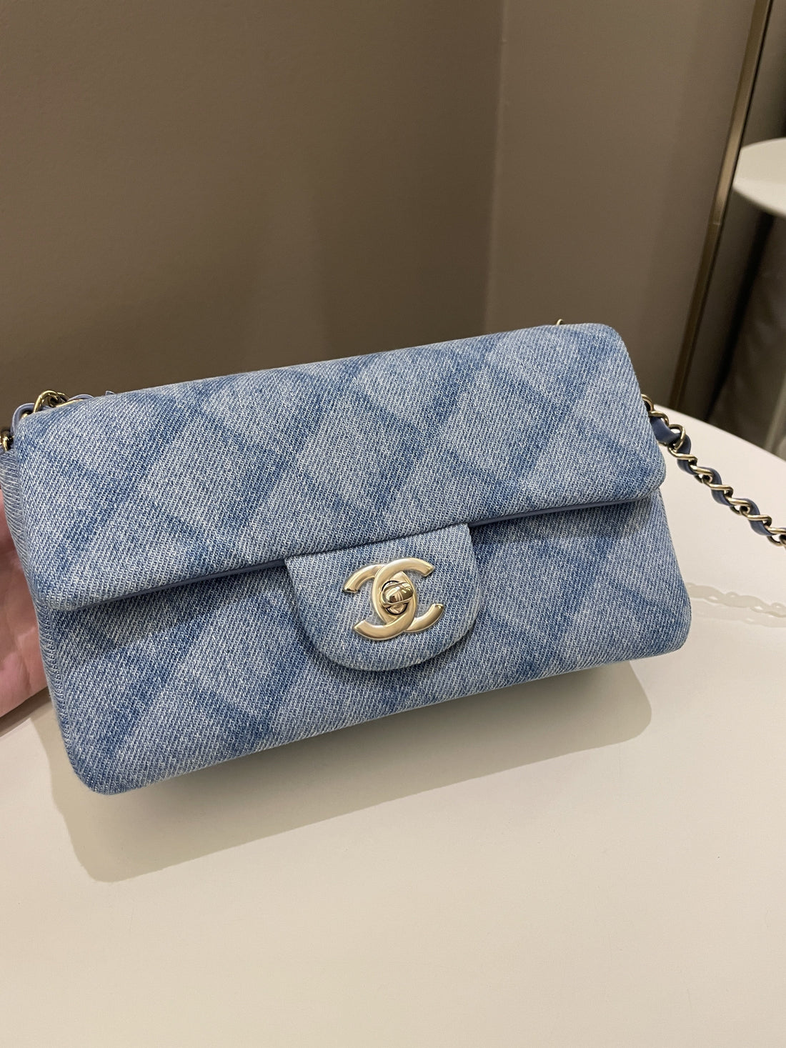 Chanel Classic Quilted Mini Rectangular Blue Denim - Bags