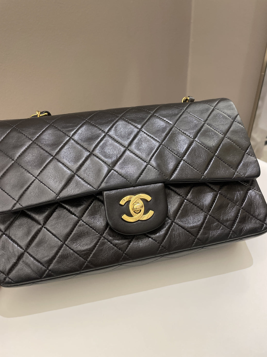 Chanel Vintage Classic Quilted Medium Double Flap Black Lambskin - Bags