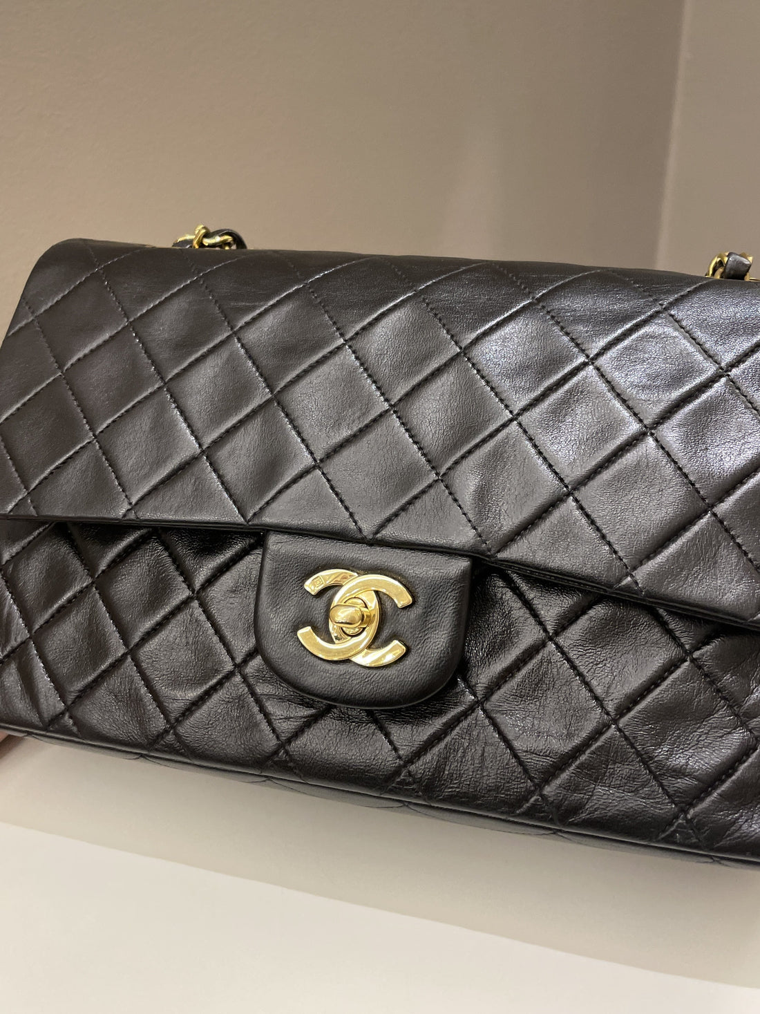 Chanel Vintage Classic Quilted Medium Double Flap Black Lambskin - Bags
