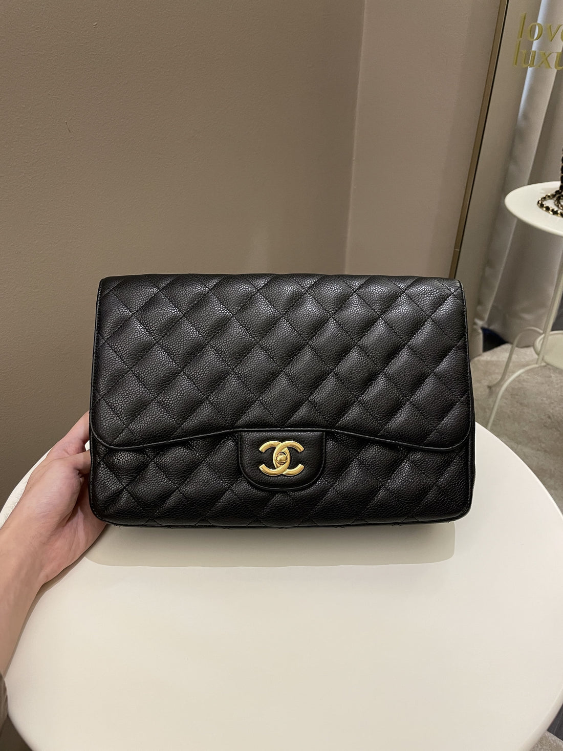 Chanel Classic Quilted Jumbo Single Flap Black Caviar - Bags