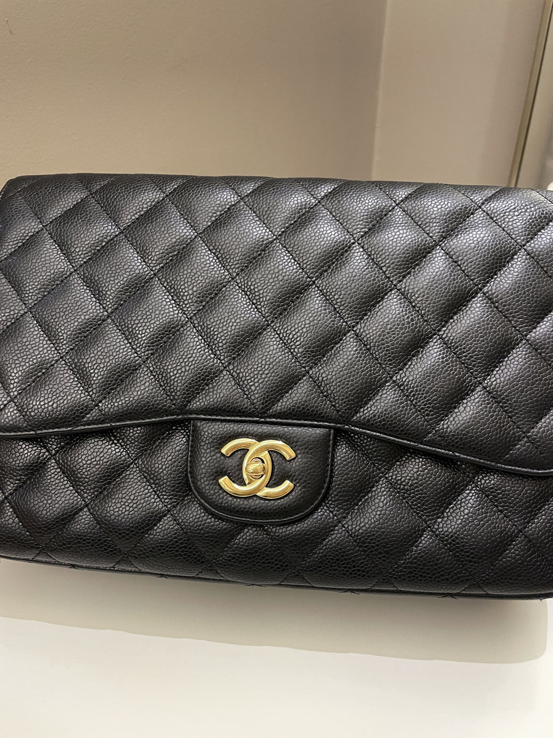 Chanel Classic Quilted Jumbo Single Flap Black Caviar - Bags