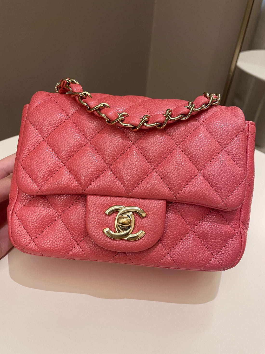 Chanel 18S Classic Quilted Mini Square Pearly Pink Caviar - Bags