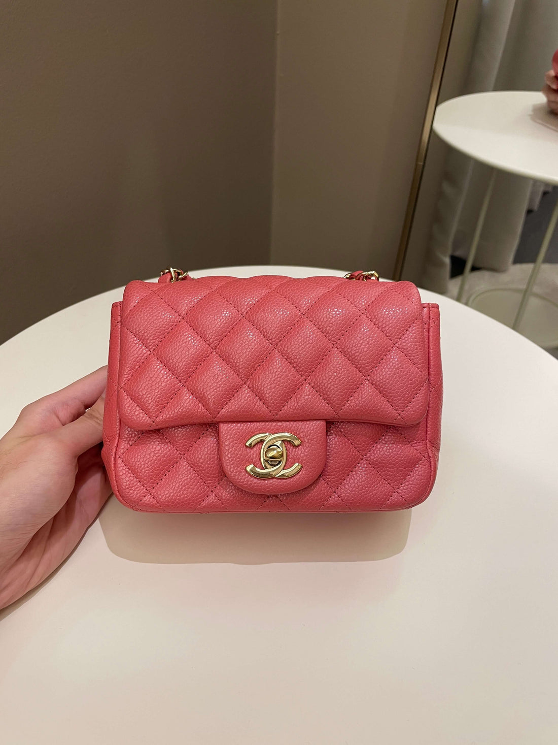 Chanel 18S Classic Quilted Mini Square Pearly Pink Caviar - Bags