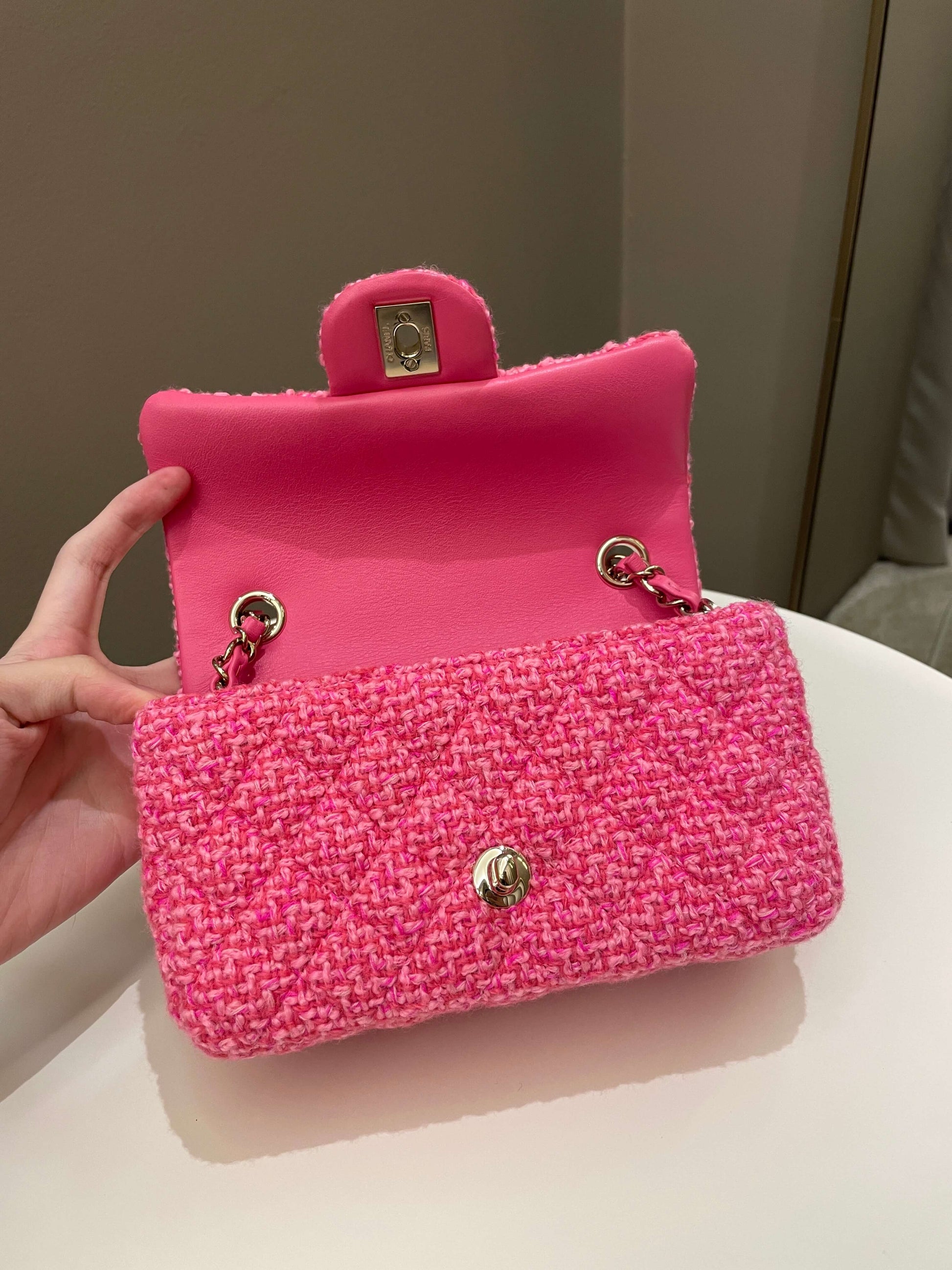 Chanel Classic Mini Rectangular Pink Tweed - Bags - 12