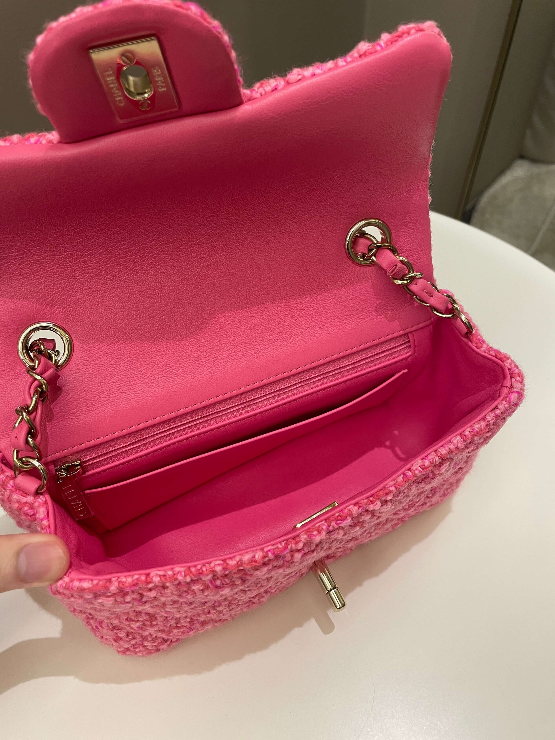 Chanel Classic Mini Rectangular Pink Tweed - Bags - 14