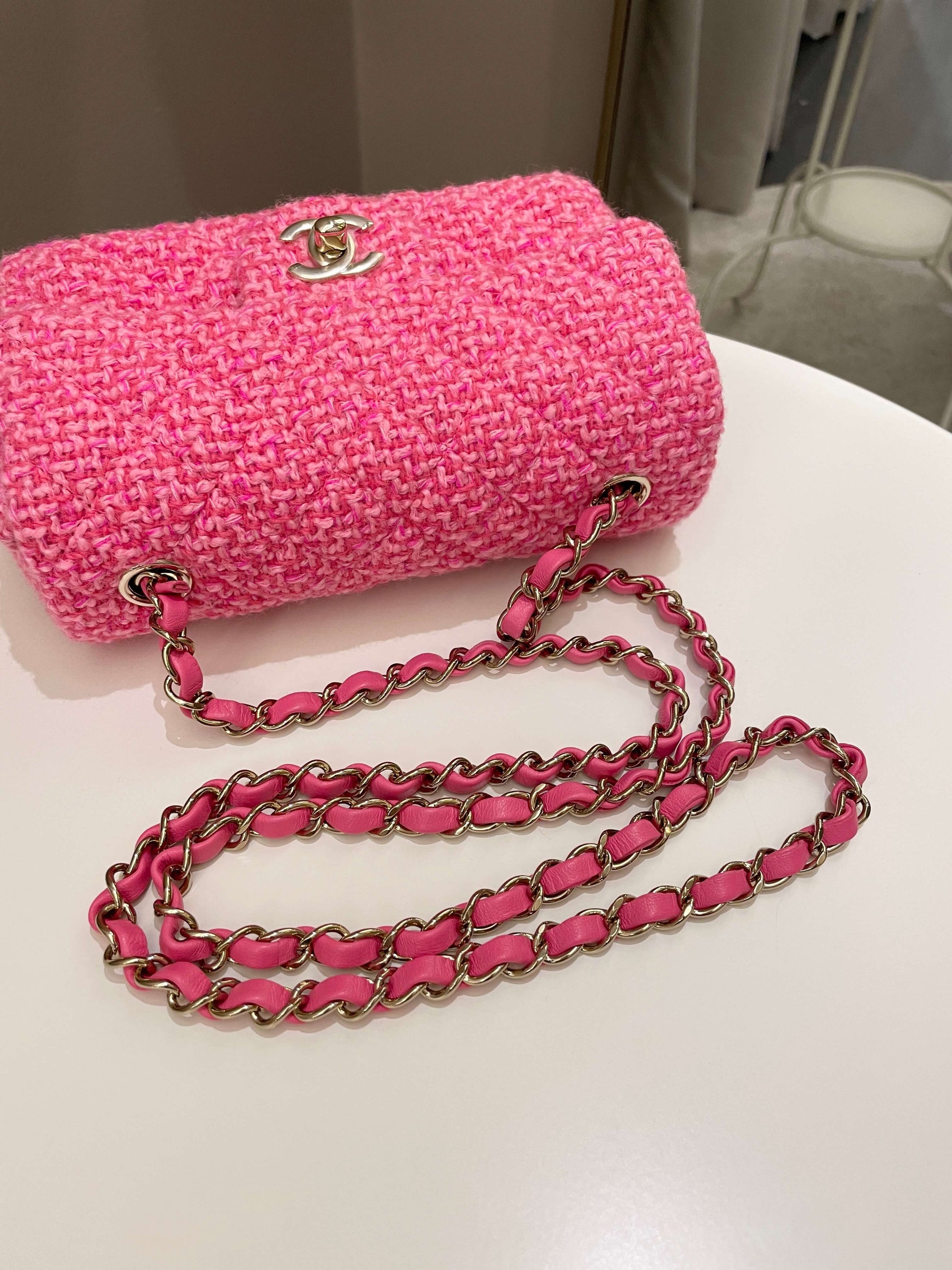 Chanel Classic Mini Rectangular Pink Tweed - Bags - 17