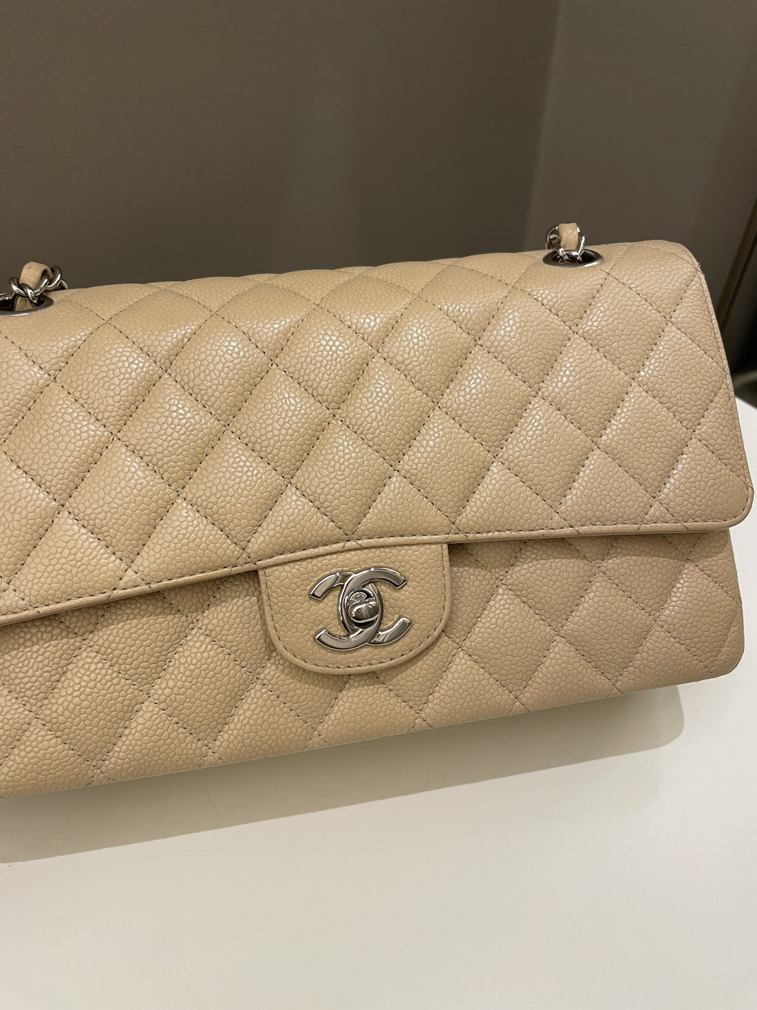Chanel Classic Quilted Medium Double Flap Beige Caviar - Bags