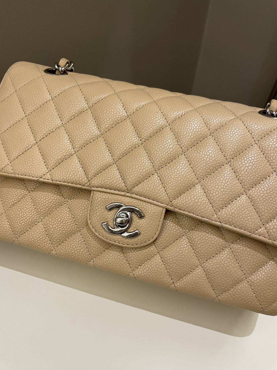 Chanel Classic Quilted Medium Double Flap Beige Caviar - Bags