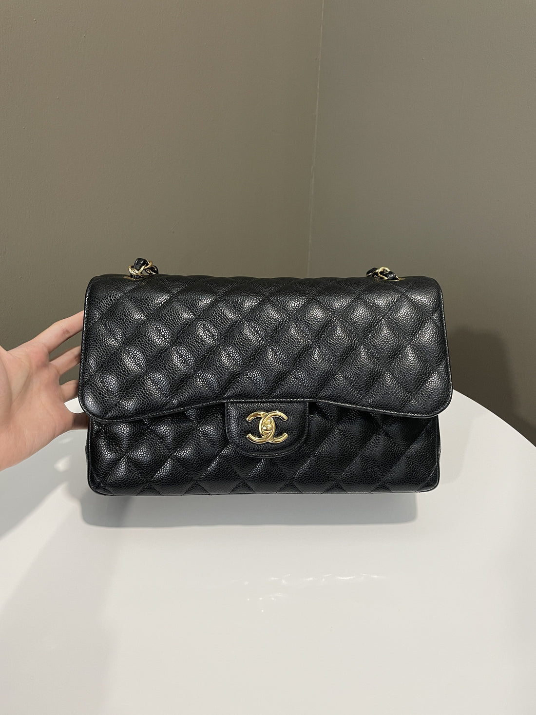 Chanel Classic Quilted Jumbo Double Flap Black Caviar - Bags