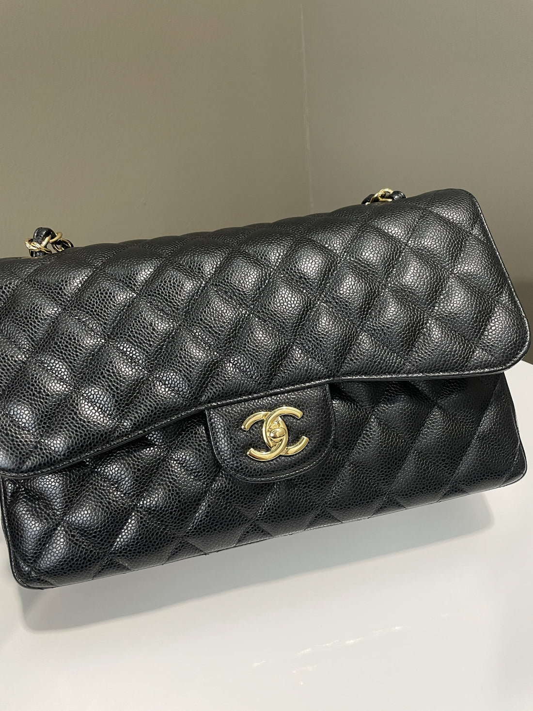 Chanel Classic Quilted Jumbo Double Flap Black Caviar - Bags