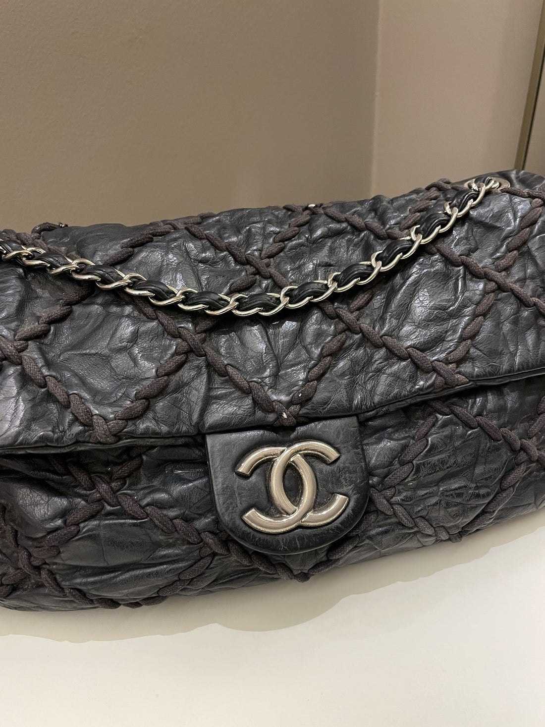 Chanel Ultra Stitch Classic Flap Black Distressed Leather - Bags