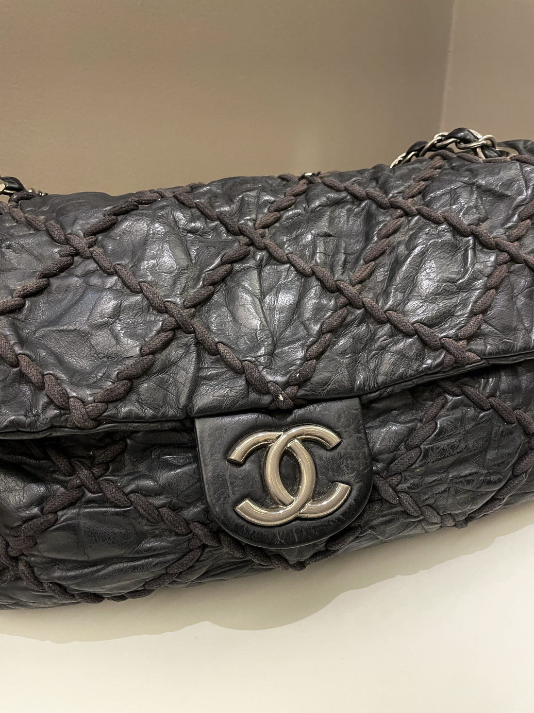 Chanel Ultra Stitch Classic Flap Black Distressed Leather - Bags