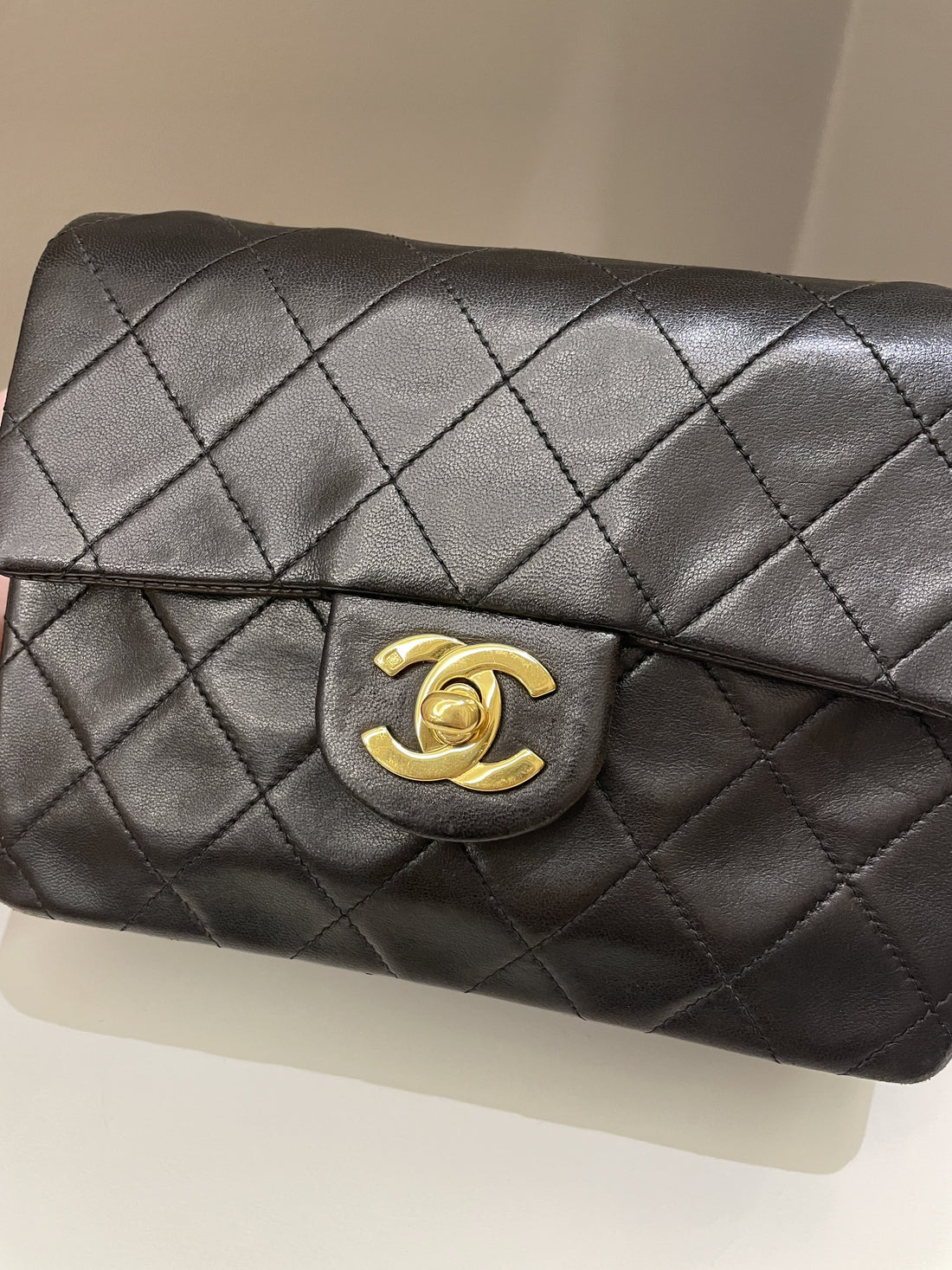 Chanel Vintage Classic Quilted Mini Square Black Lambskin - Bags