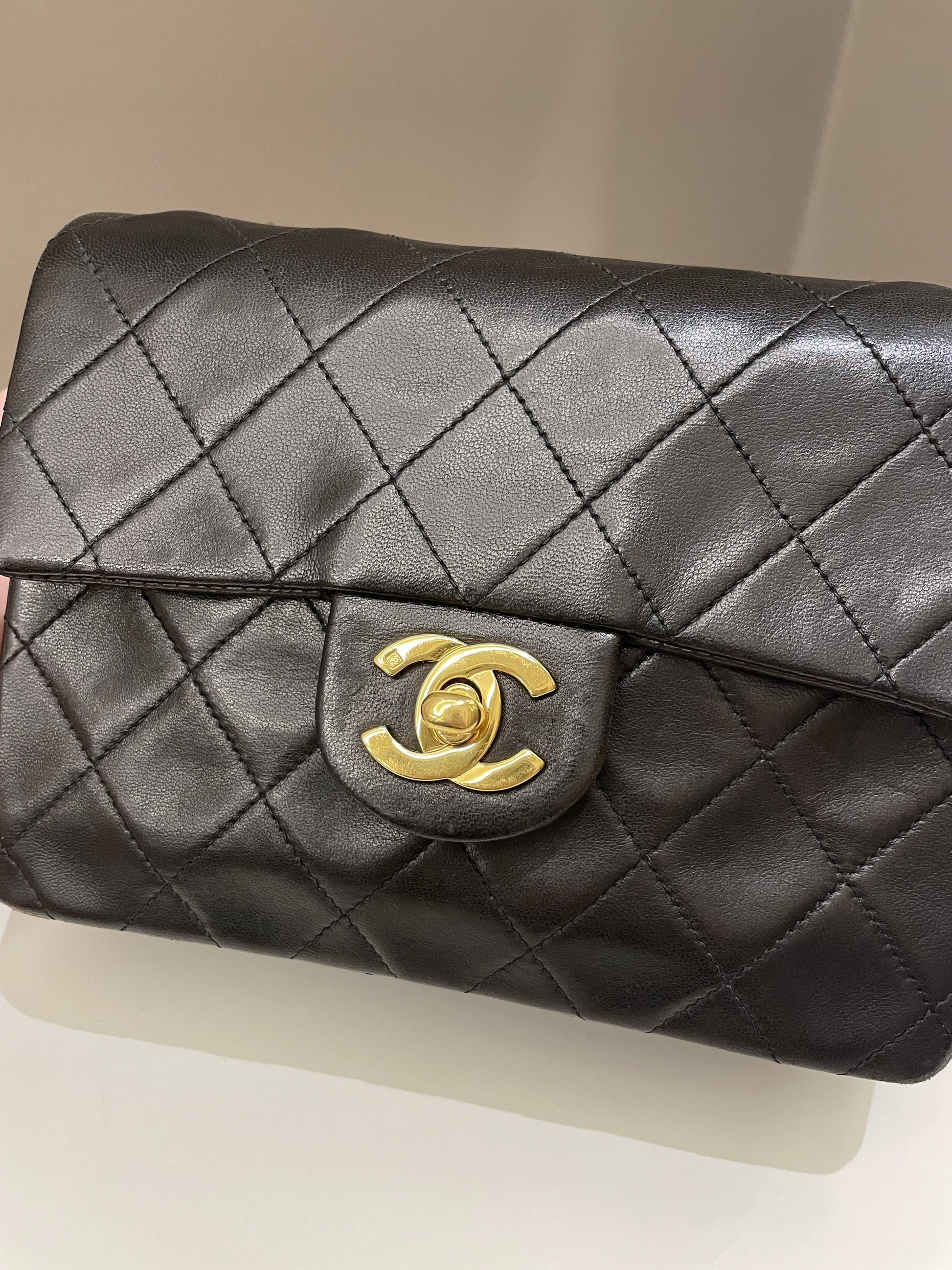 Chanel Vintage Classic Quilted Mini Square Black Lambskin - Bags - 2