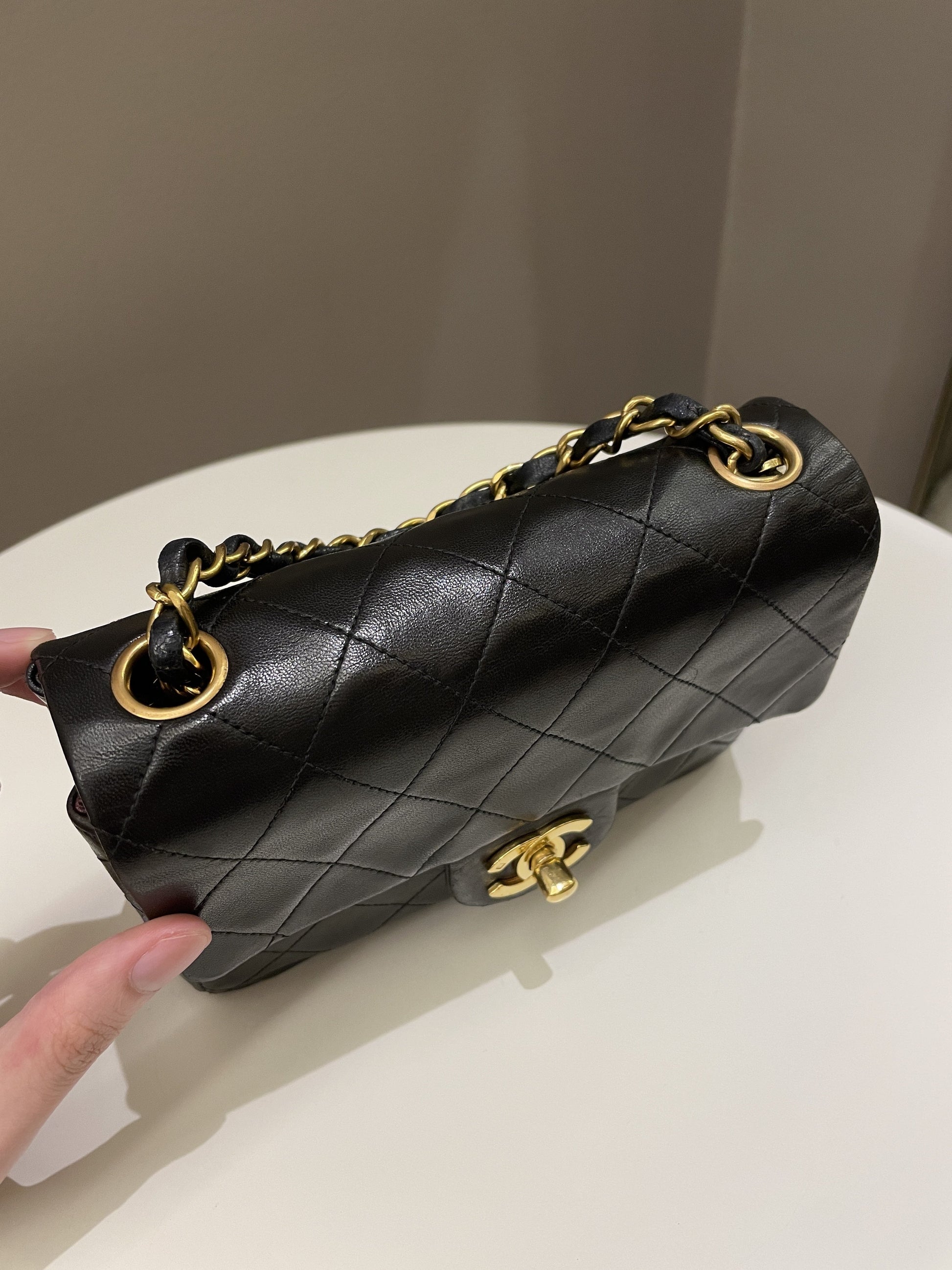 Chanel Vintage Classic Quilted Mini Square Black Lambskin - Bags - 4