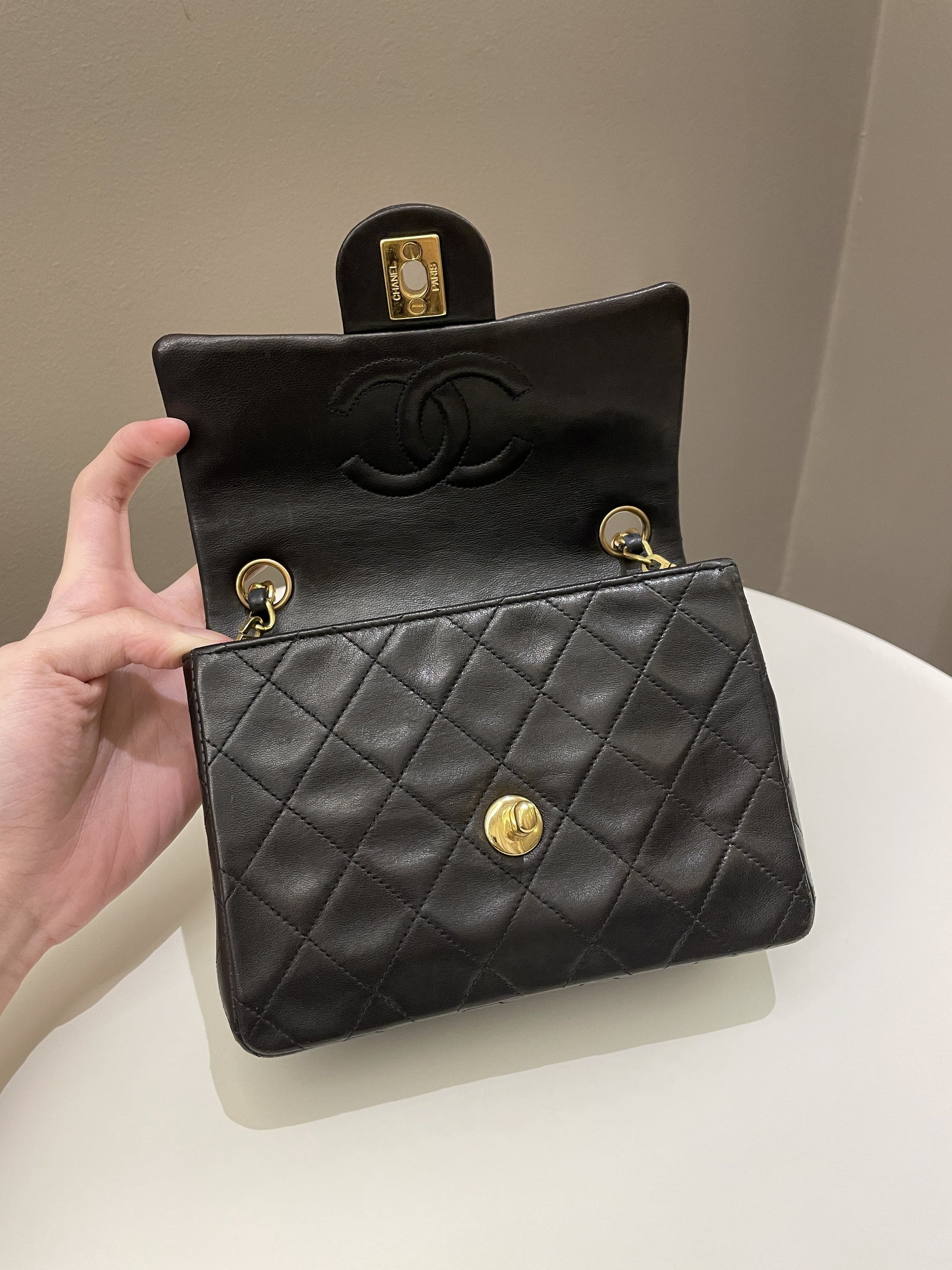Chanel Vintage Classic Quilted Mini Square Black Lambskin - Bags - 15