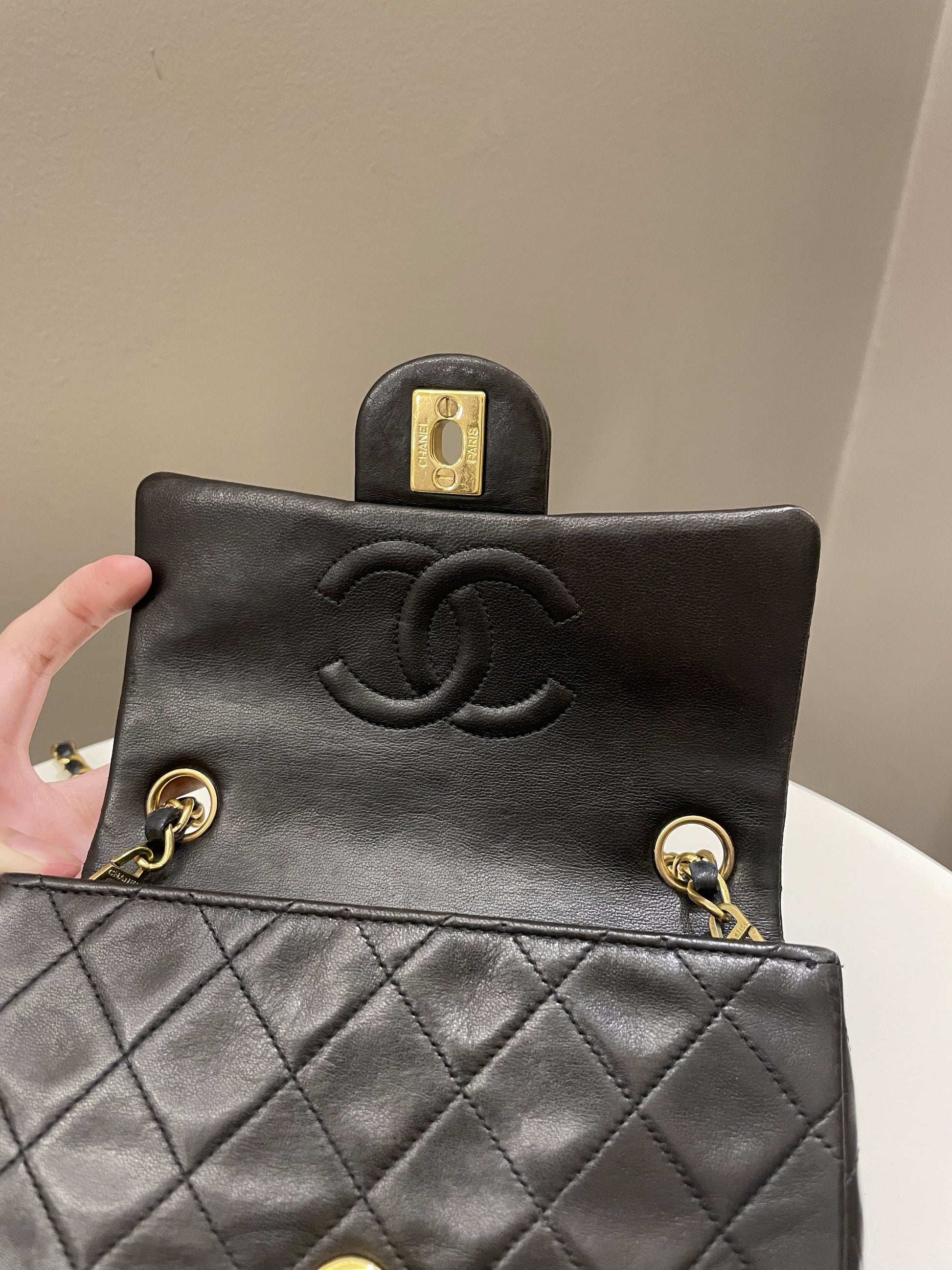 Chanel Vintage Classic Quilted Mini Square Black Lambskin - Bags - 16