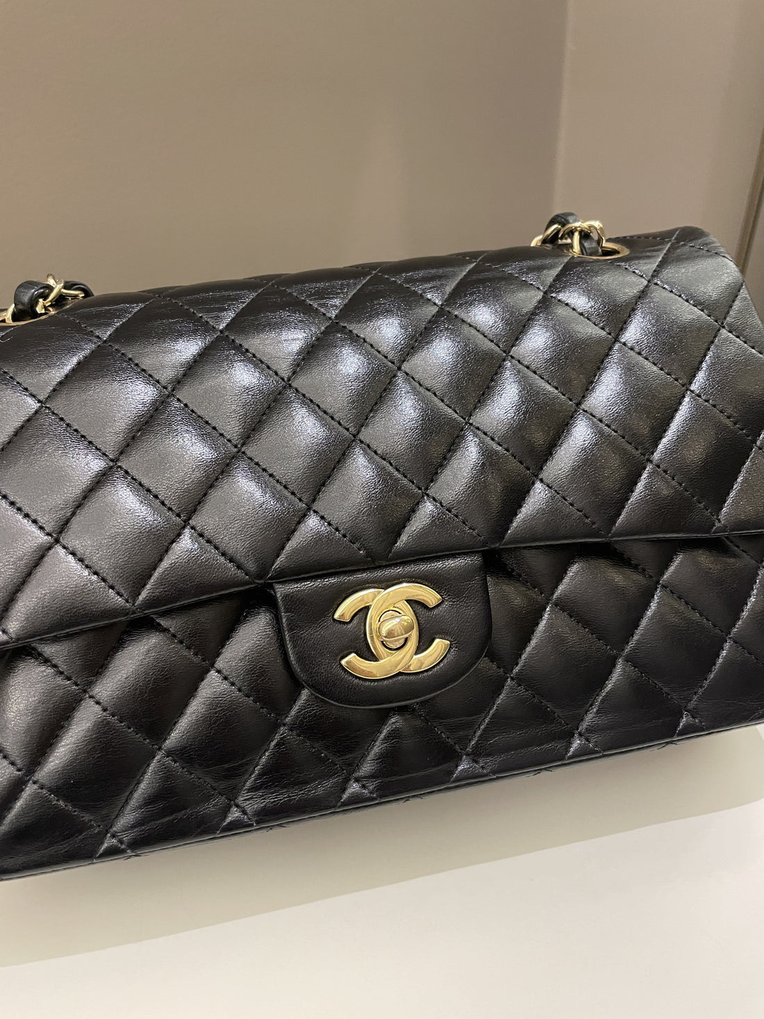 Chanel Classic Quilted Medium Double Flap Black Lambskin - Bags
