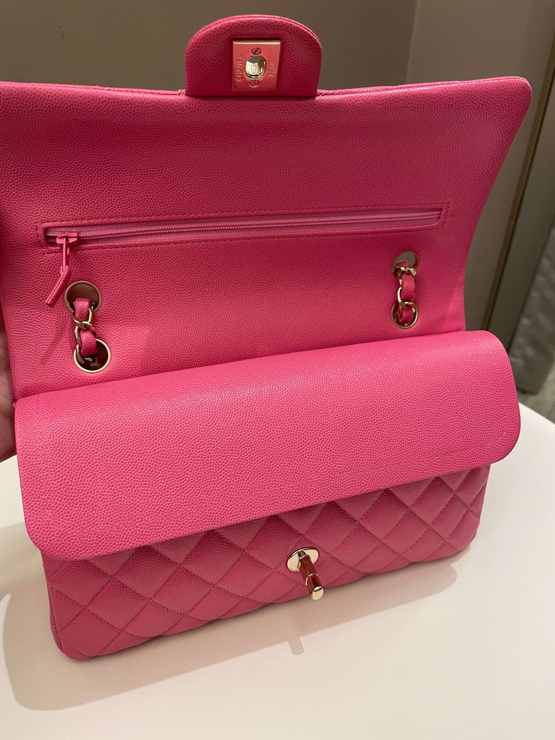 Chanel Classic Quilted Medium Double Flap Bubblegum Pink Caviar - Bags - 14