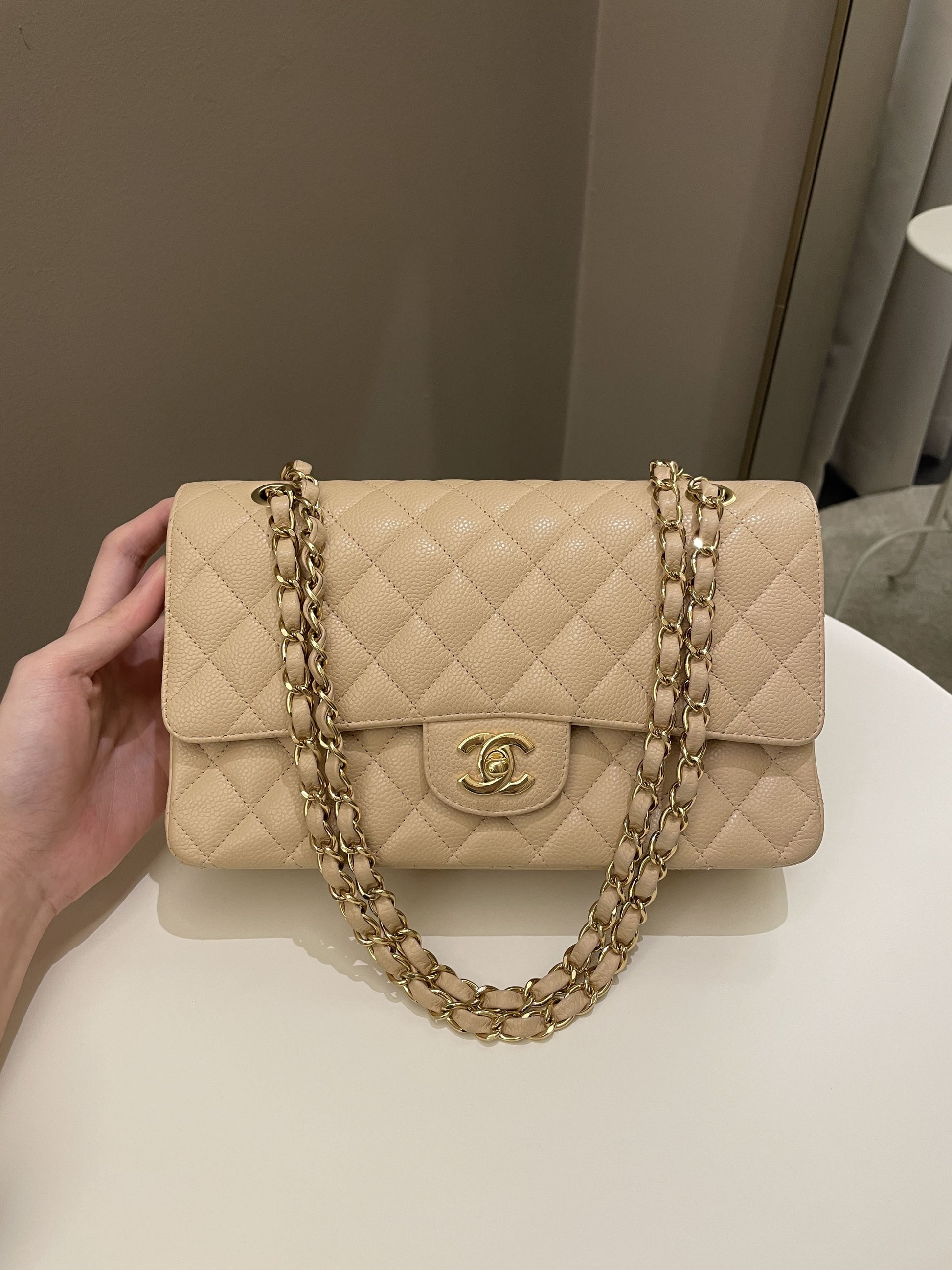 Chanel Classic Medium Double Flap Beige Clair Caviar - Bags - 20