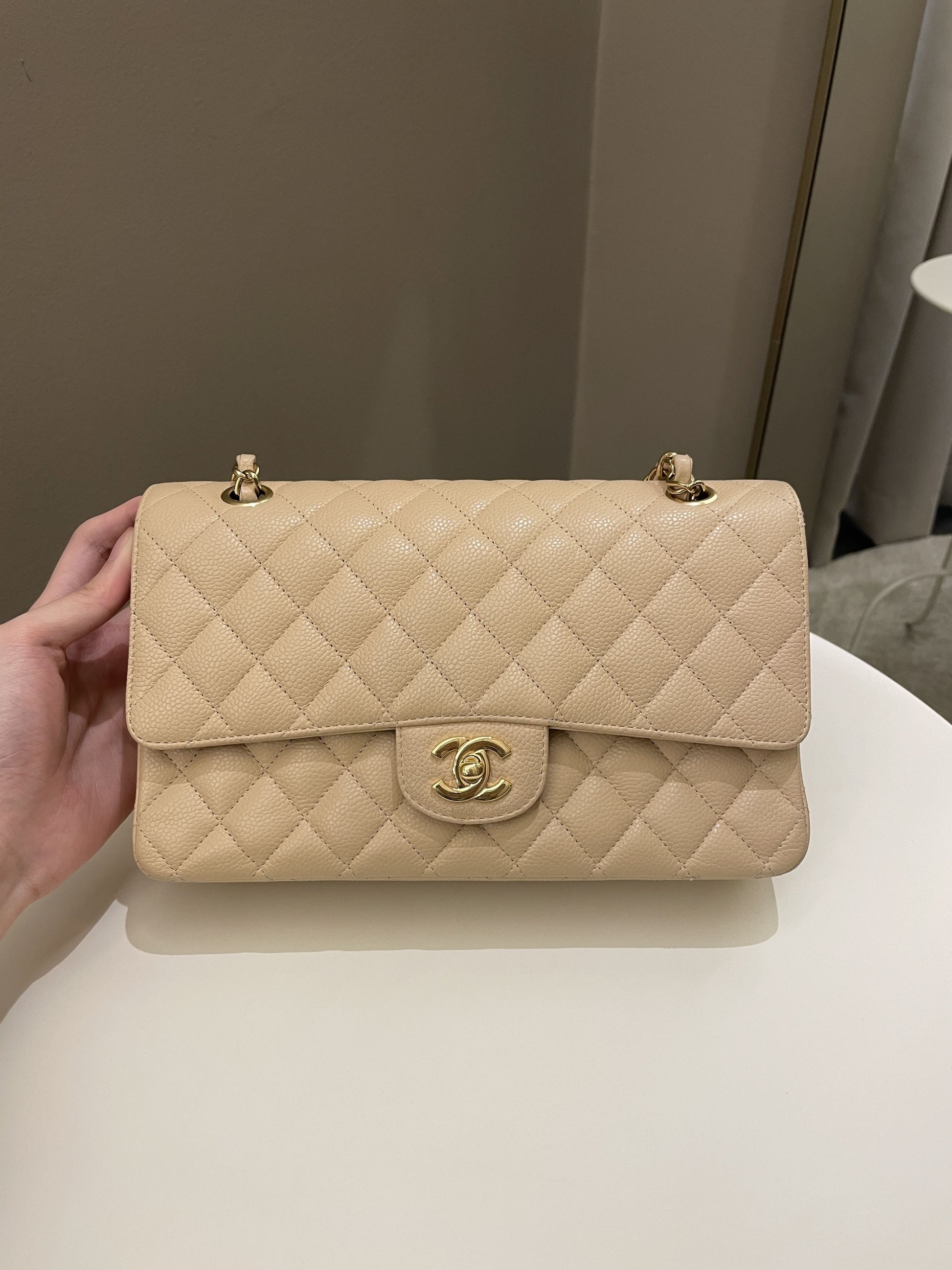 Chanel Classic Medium Double Flap Beige Clair Caviar - Bags - 2
