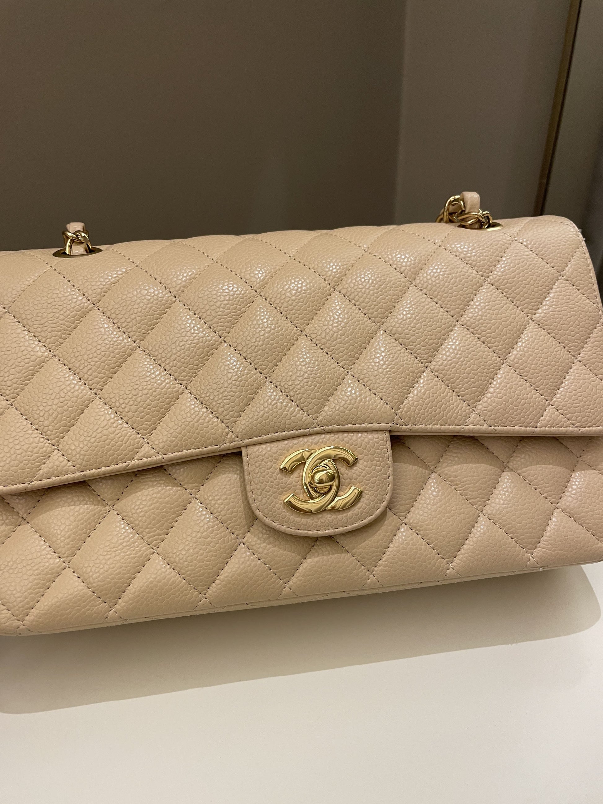 Chanel Classic Medium Double Flap Beige Clair Caviar - Bags