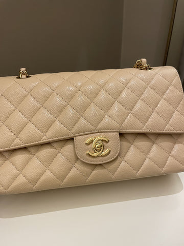 Chanel Classic Medium Double Flap Beige Clair Caviar - Bags