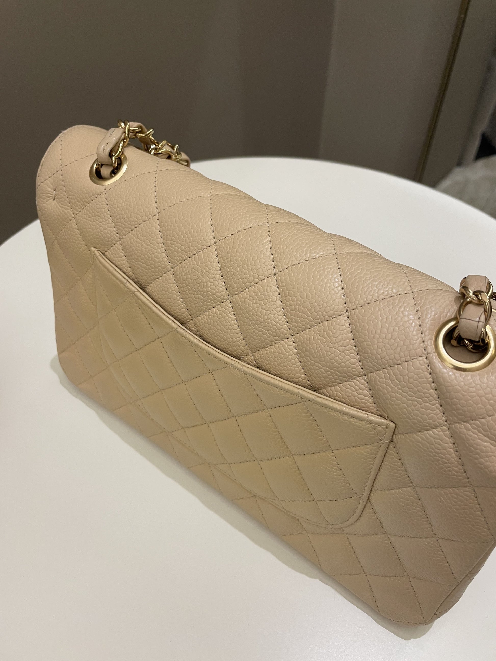 Chanel Classic Medium Double Flap Beige Clair Caviar - Bags - 4