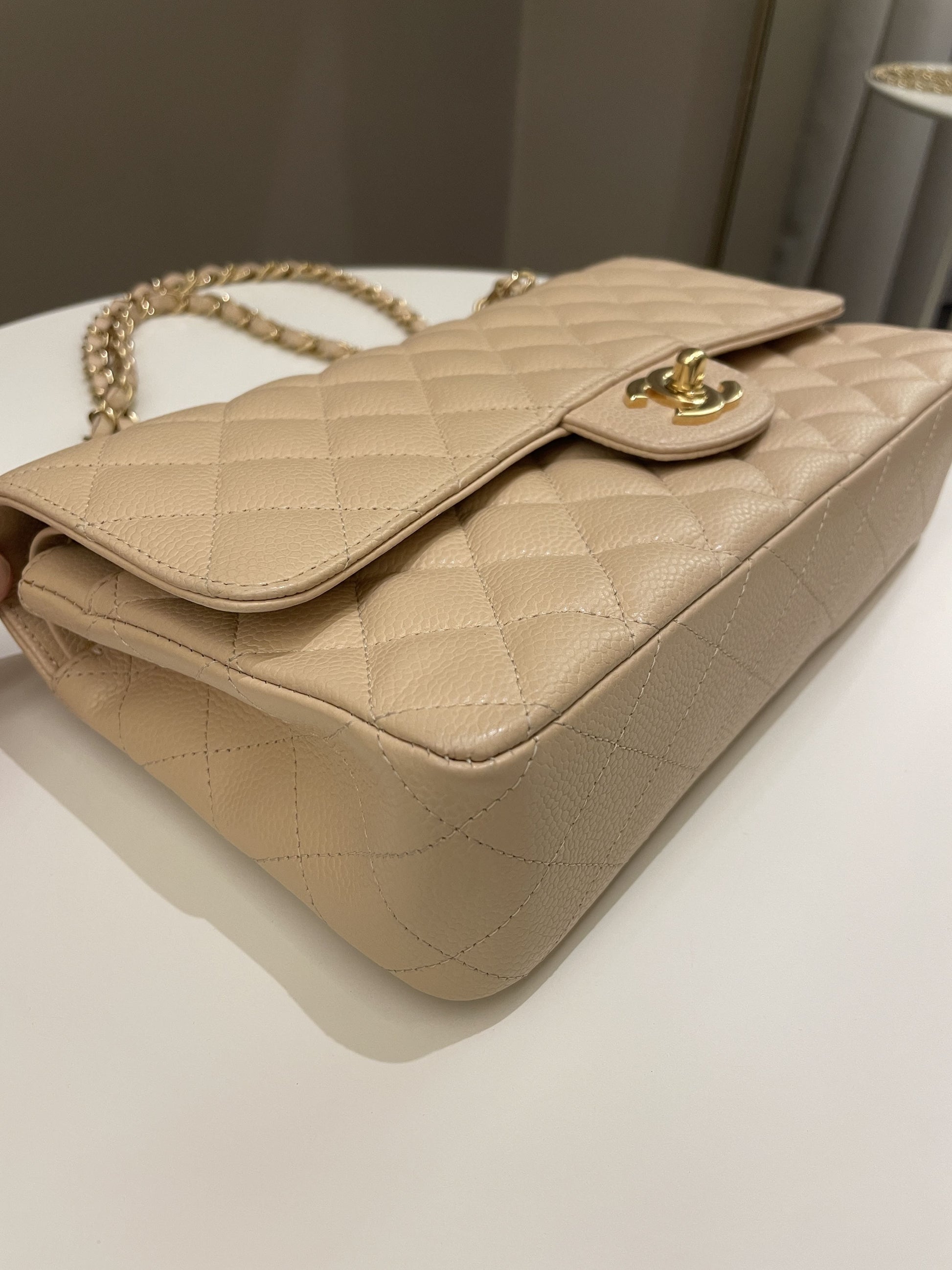 Chanel Classic Medium Double Flap Beige Clair Caviar - Bags - 8