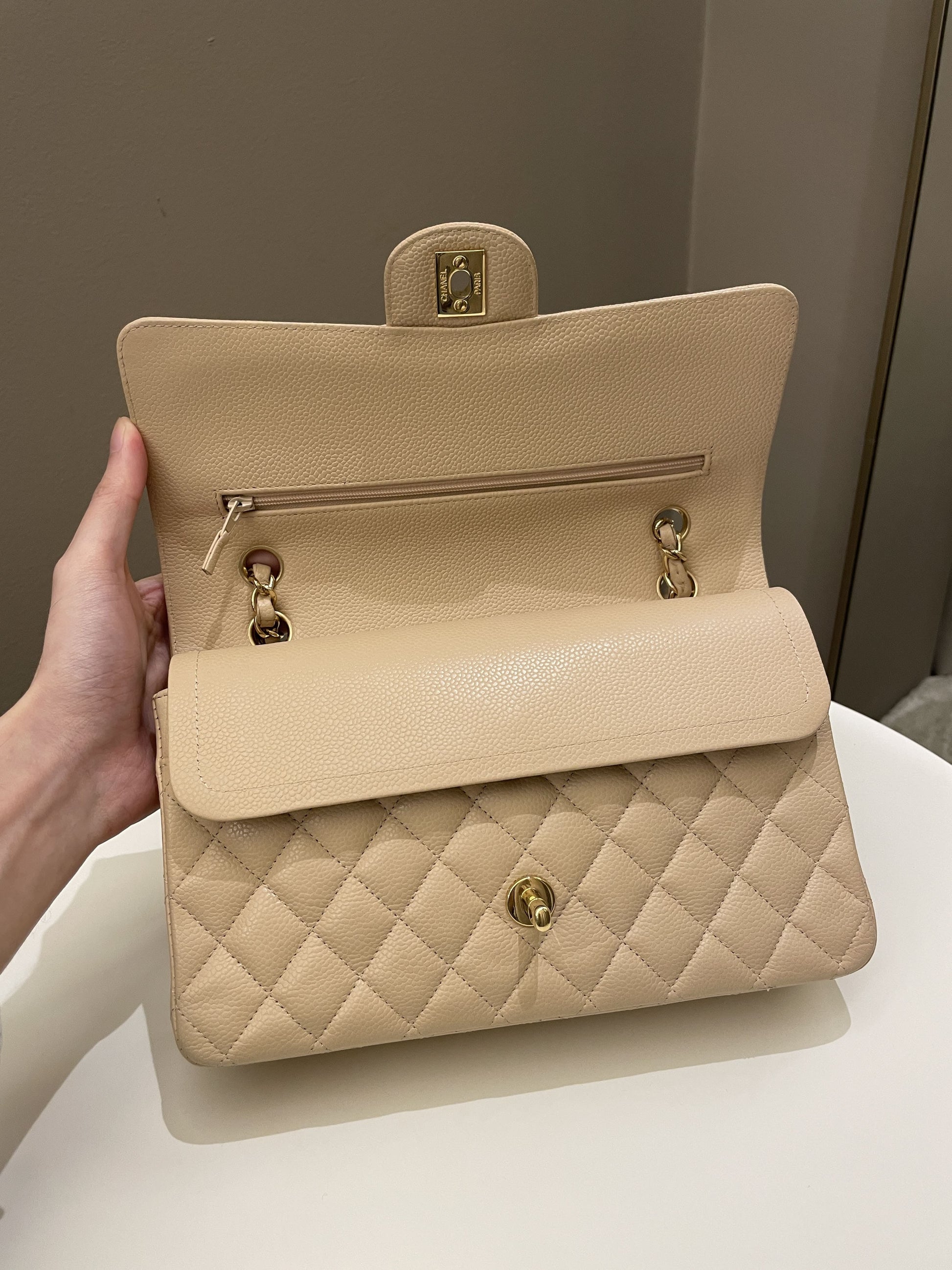 Chanel Classic Medium Double Flap Beige Clair Caviar - Bags - 12