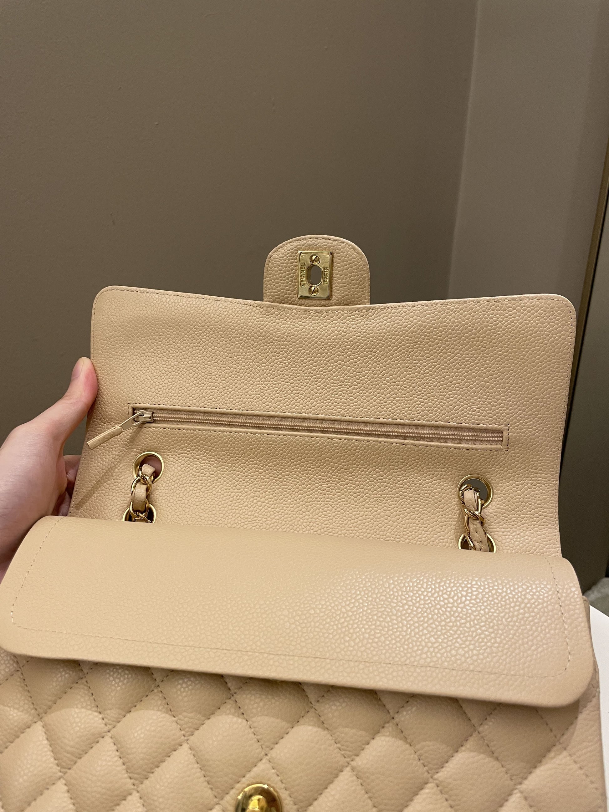 Chanel Classic Medium Double Flap Beige Clair Caviar - Bags - 13