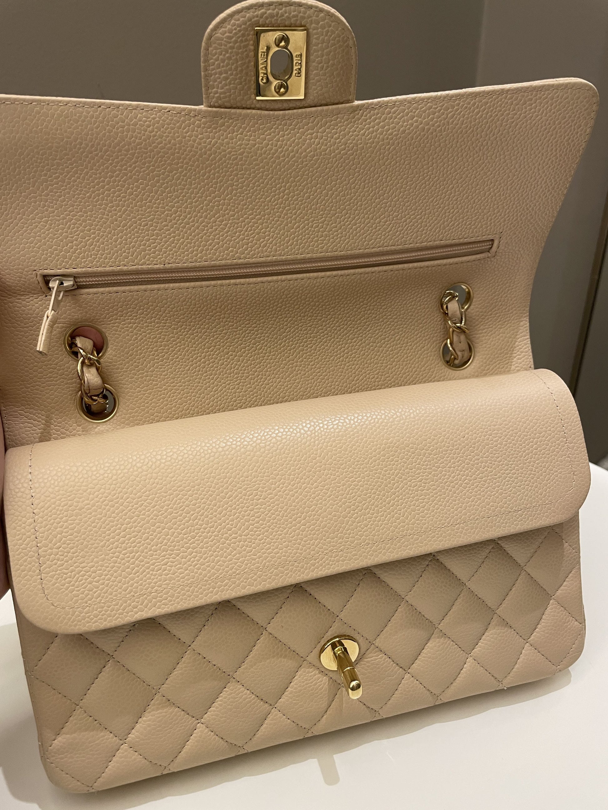 Chanel Classic Medium Double Flap Beige Clair Caviar - Bags - 14