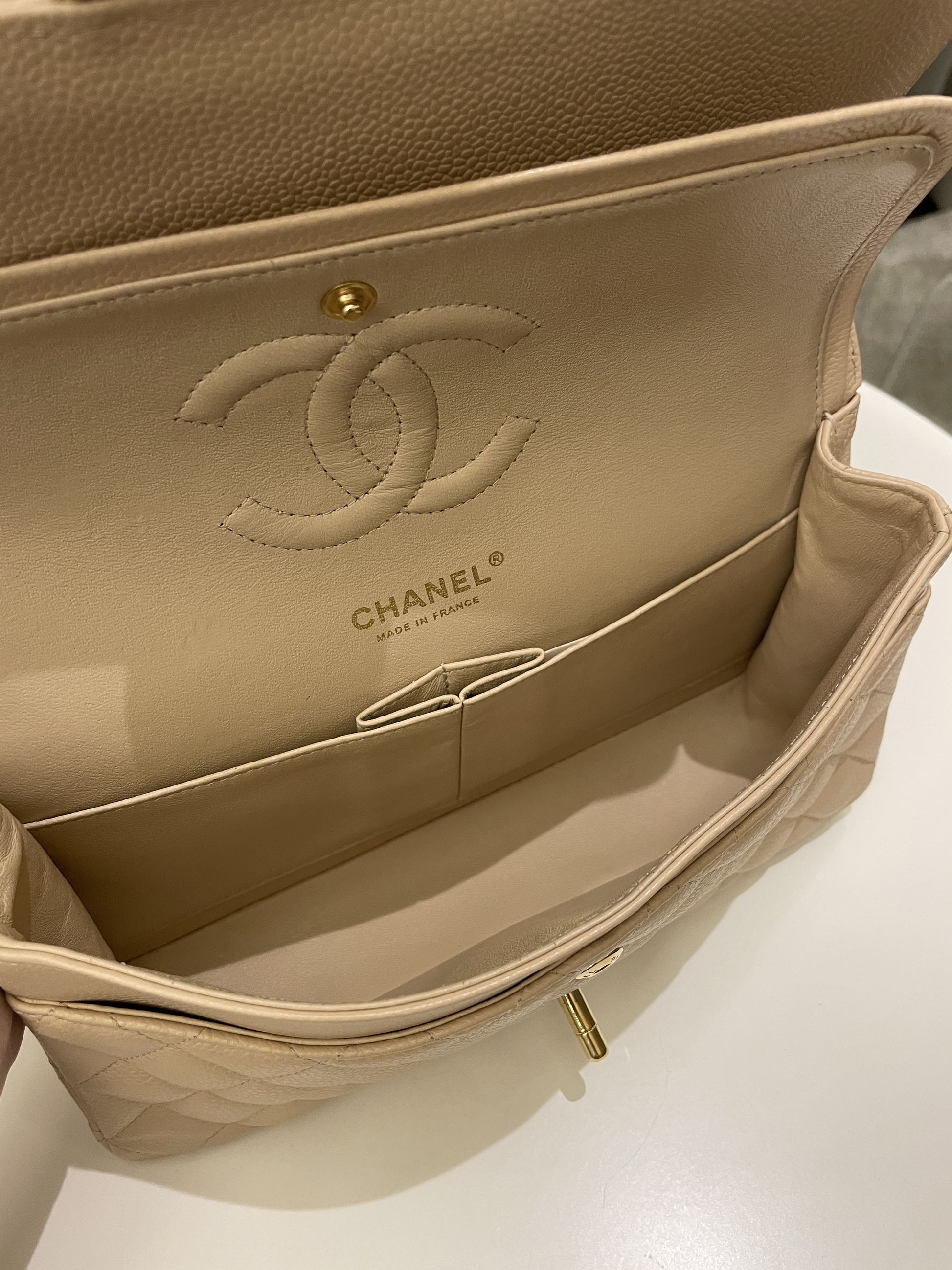 Chanel Classic Medium Double Flap Beige Clair Caviar - Bags - 16