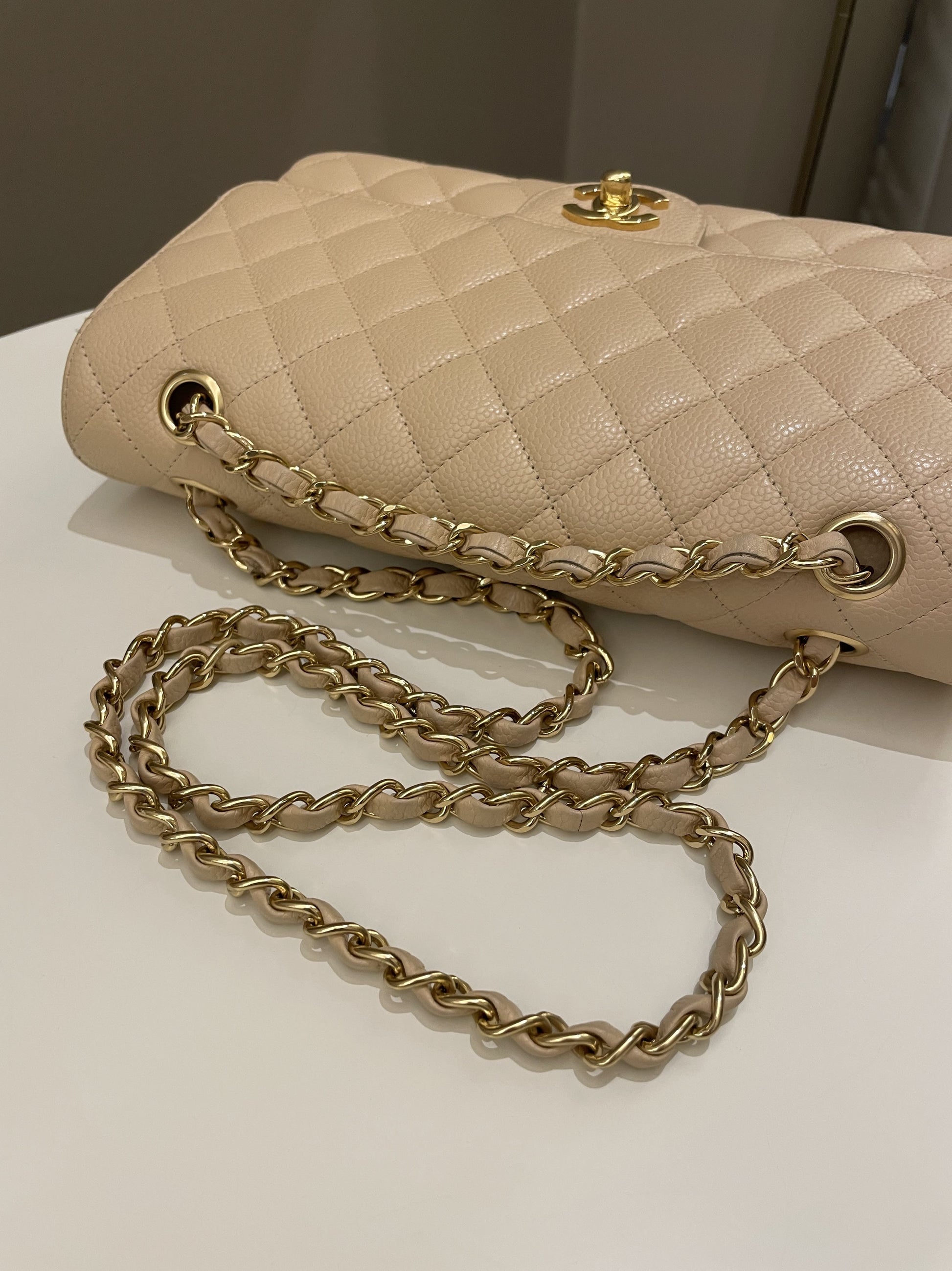 Chanel Classic Medium Double Flap Beige Clair Caviar - Bags - 19