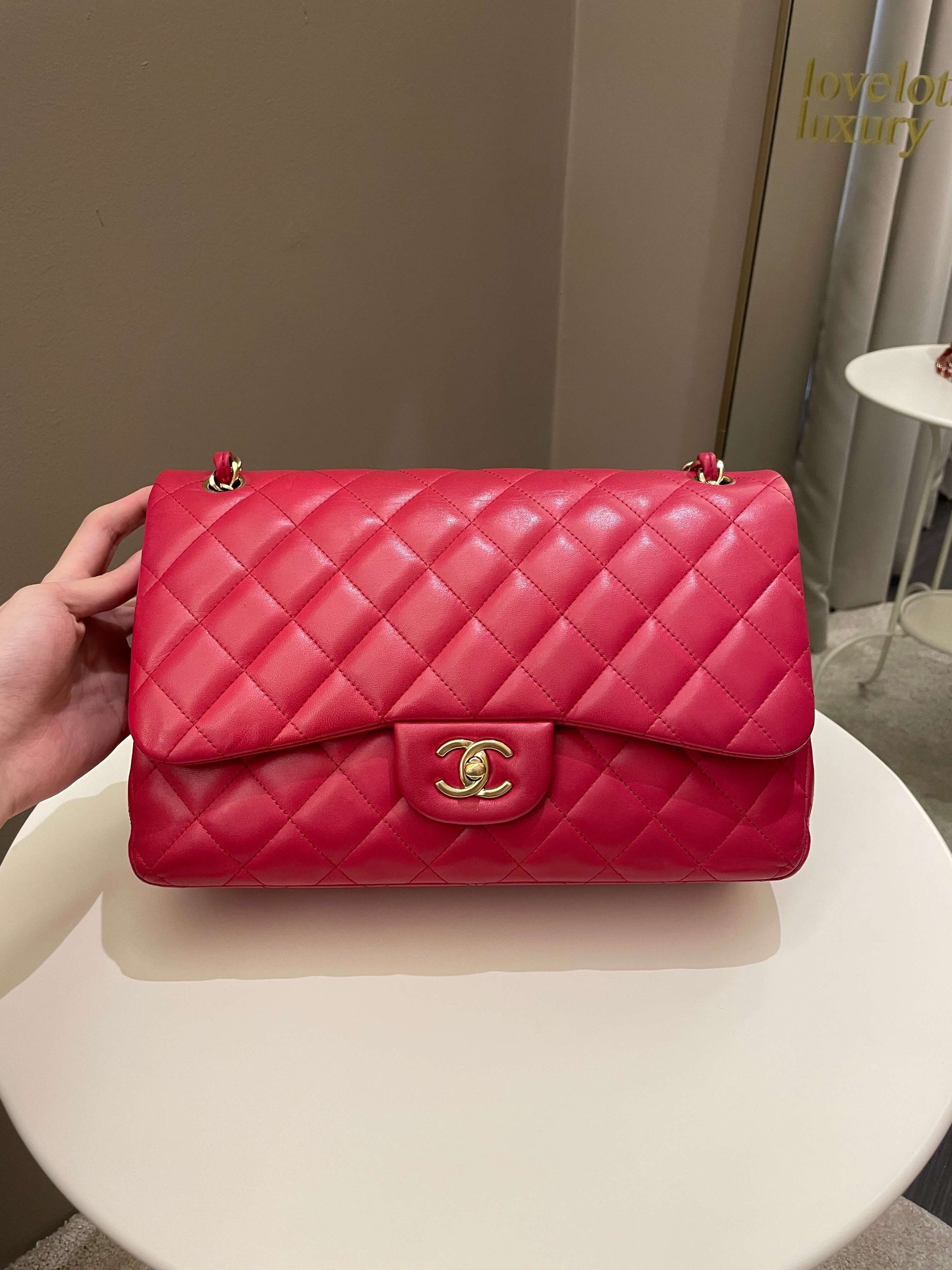 Chanel Classic Quilted Jumbo Double Flap Red Lambskin - Bags - 2