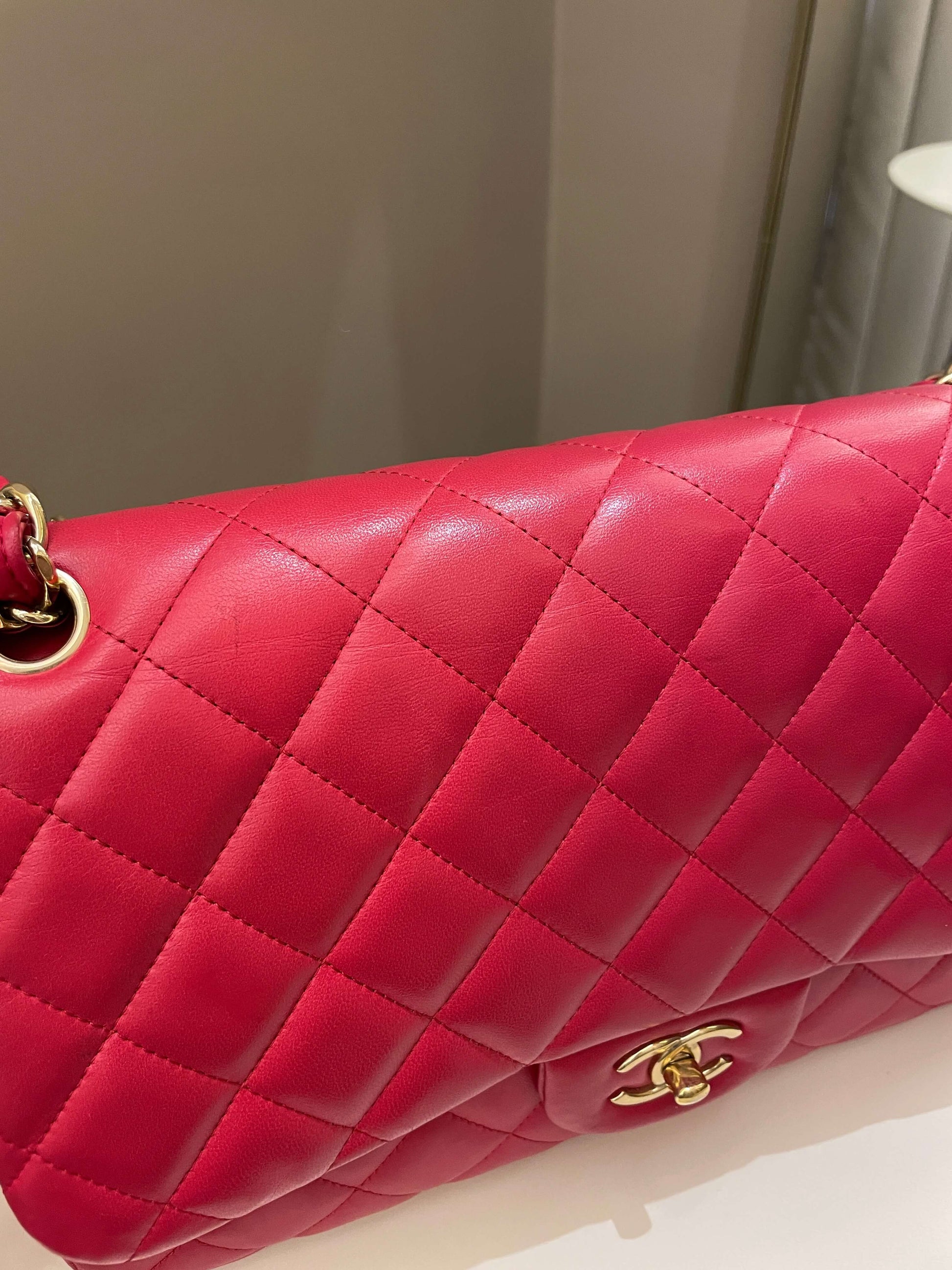 Chanel Classic Quilted Jumbo Double Flap Red Lambskin - Bags - 5