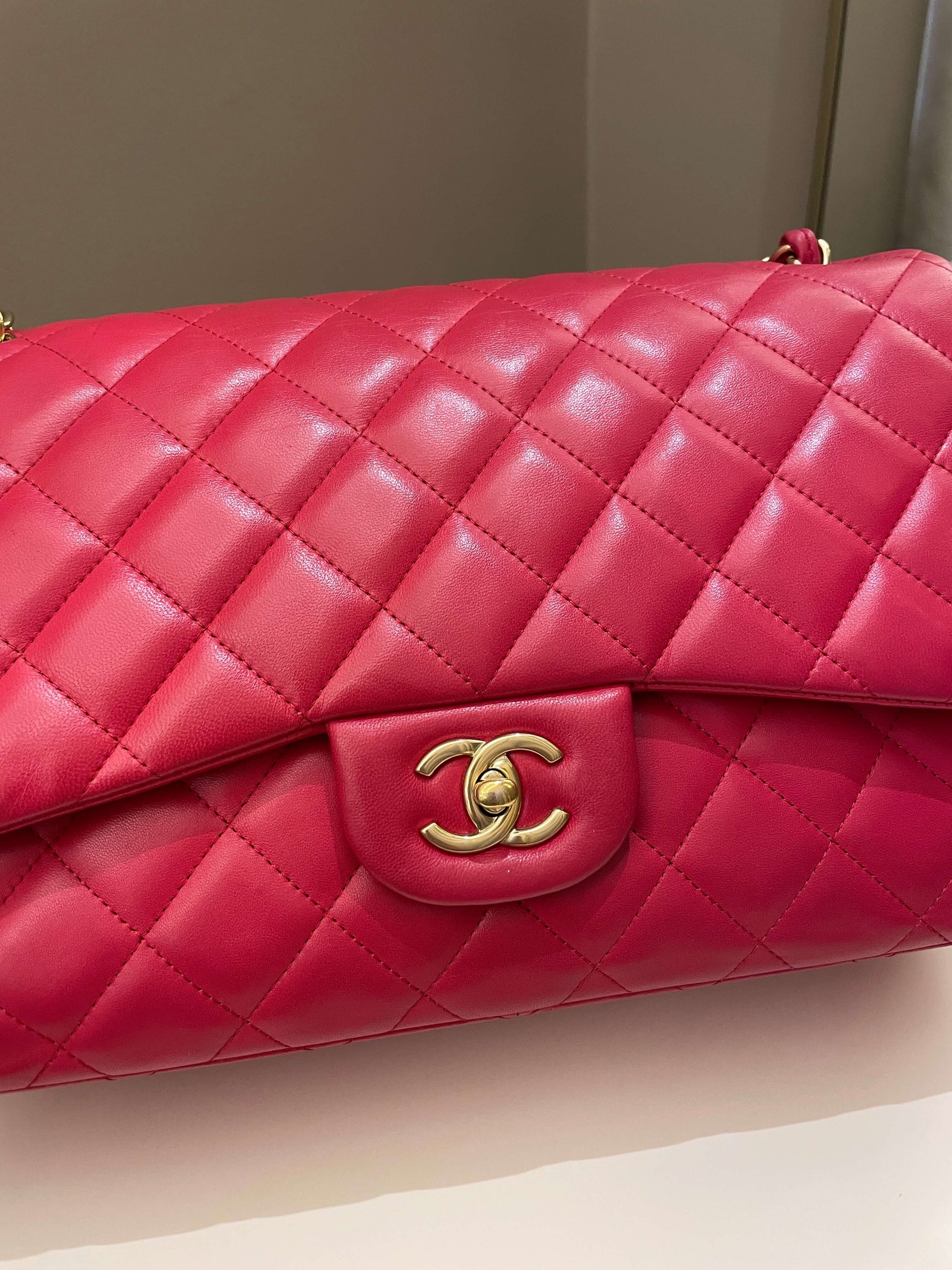 Chanel Classic Quilted Jumbo Double Flap Red Lambskin - Bags