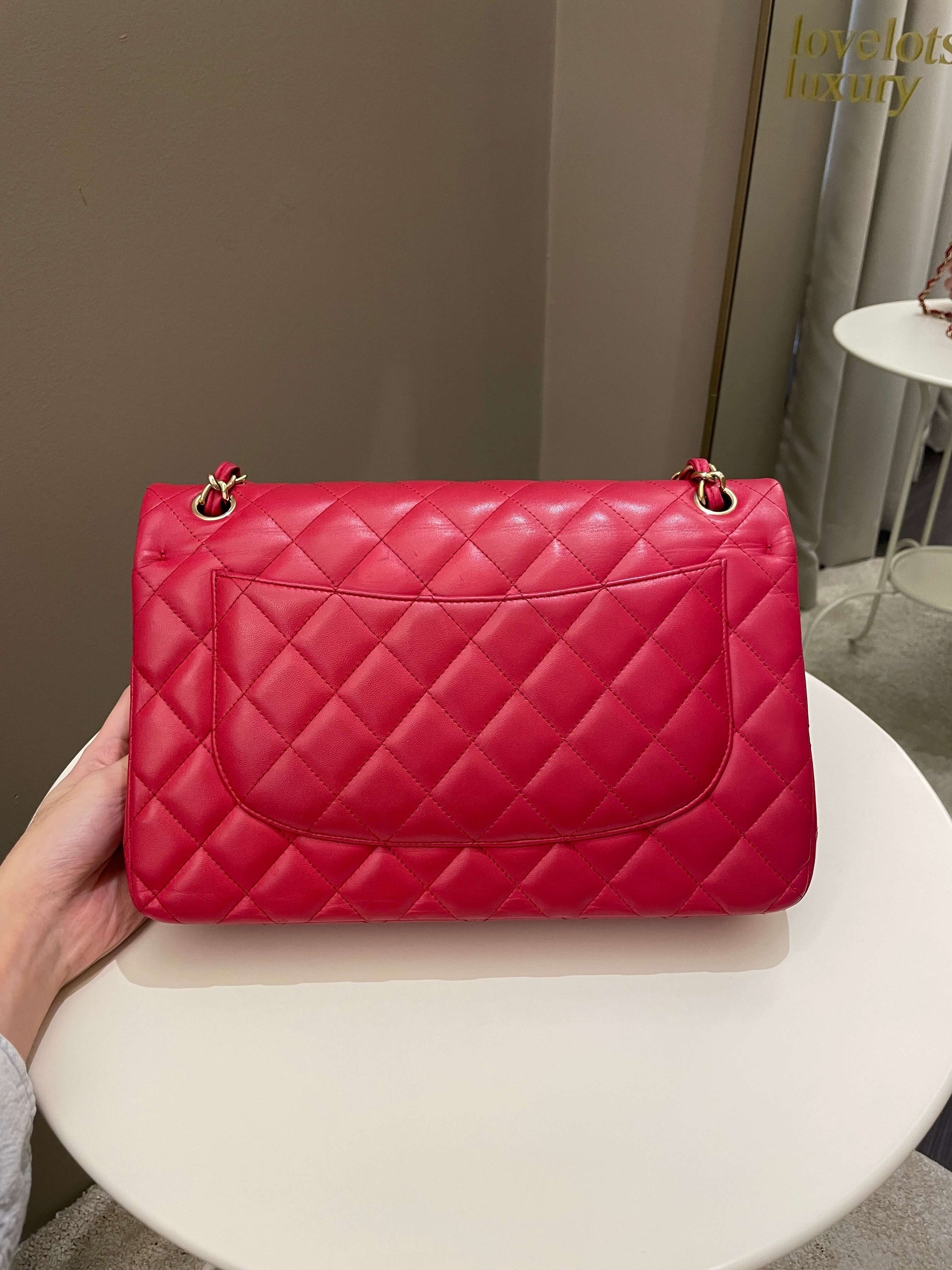 Chanel Classic Quilted Jumbo Double Flap Red Lambskin - Bags - 3