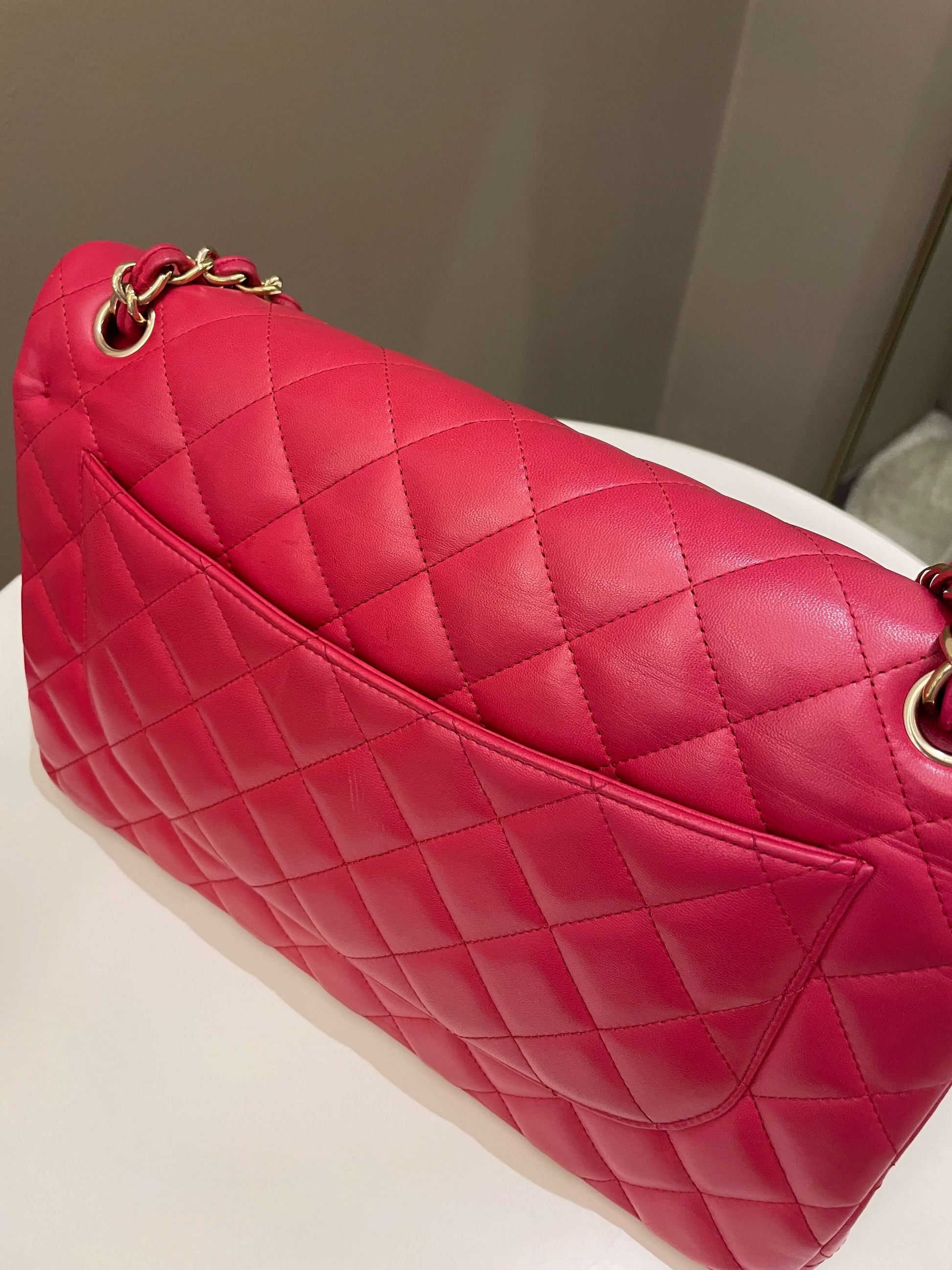 Chanel Classic Quilted Jumbo Double Flap Red Lambskin - Bags - 4