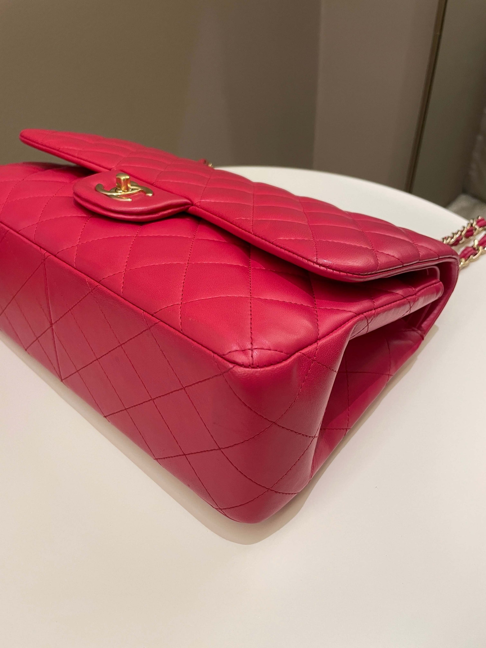 Chanel Classic Quilted Jumbo Double Flap Red Lambskin - Bags - 10