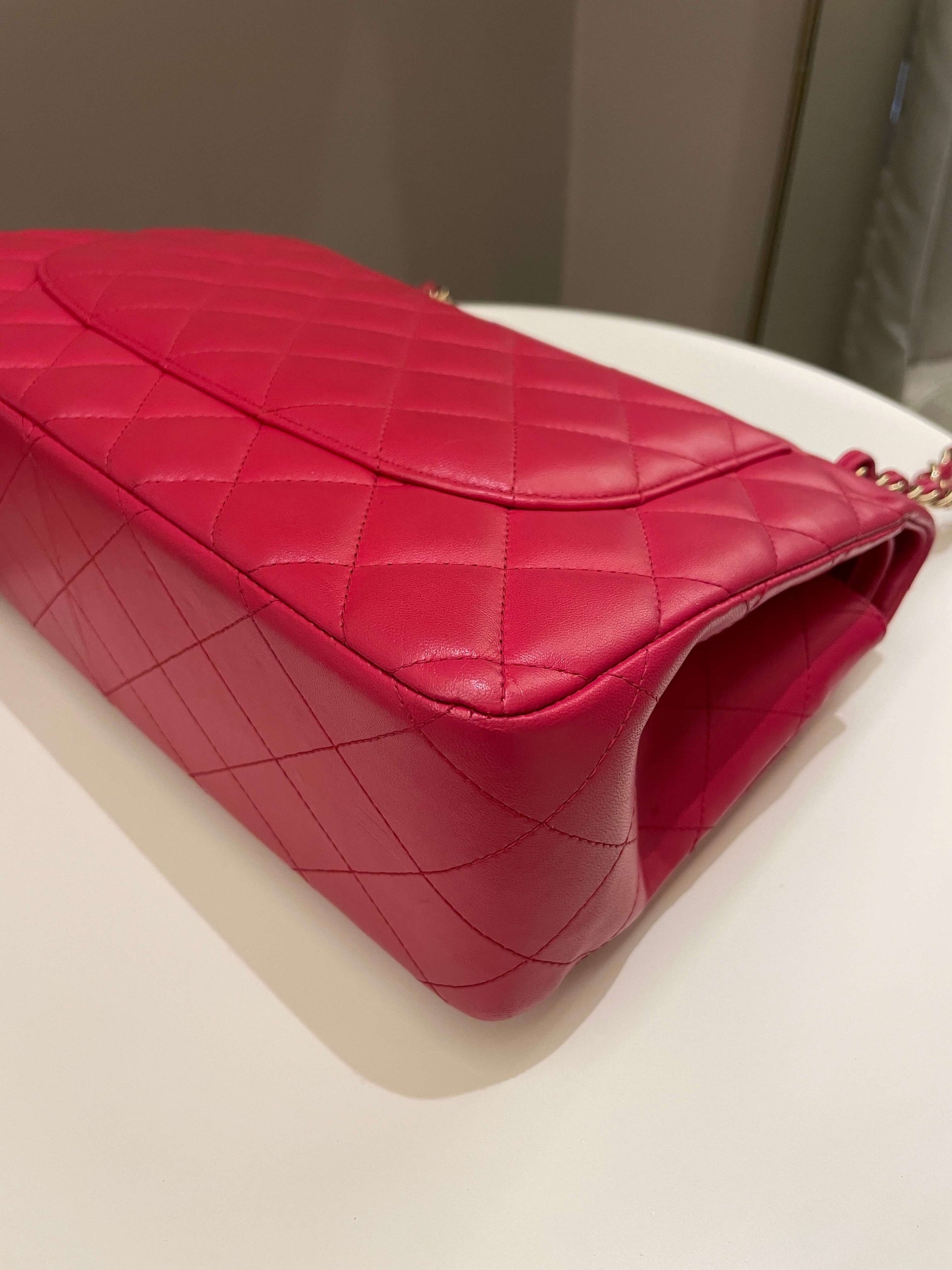 Chanel Classic Quilted Jumbo Double Flap Red Lambskin - Bags - 12