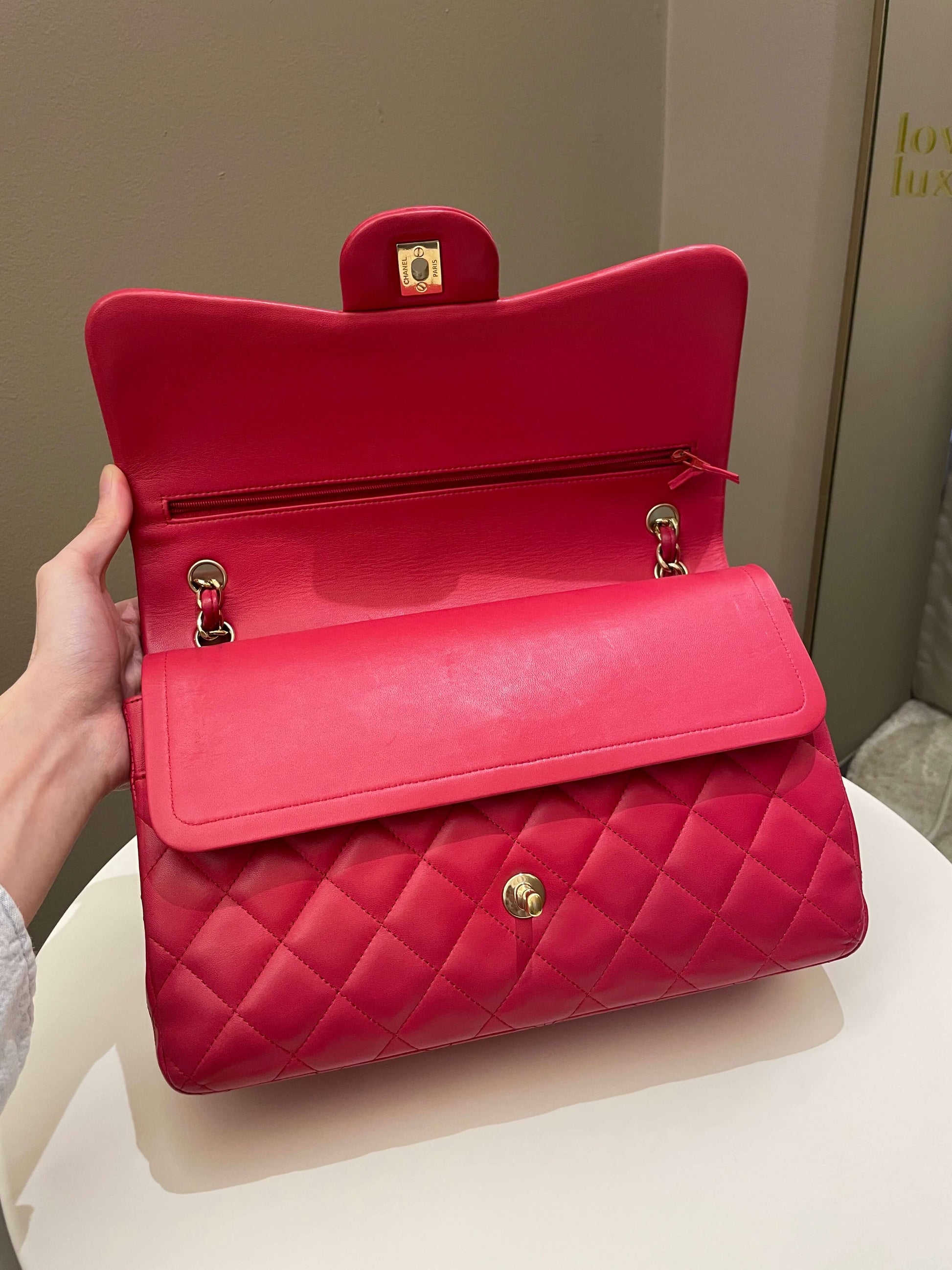 Chanel Classic Quilted Jumbo Double Flap Red Lambskin - Bags - 13